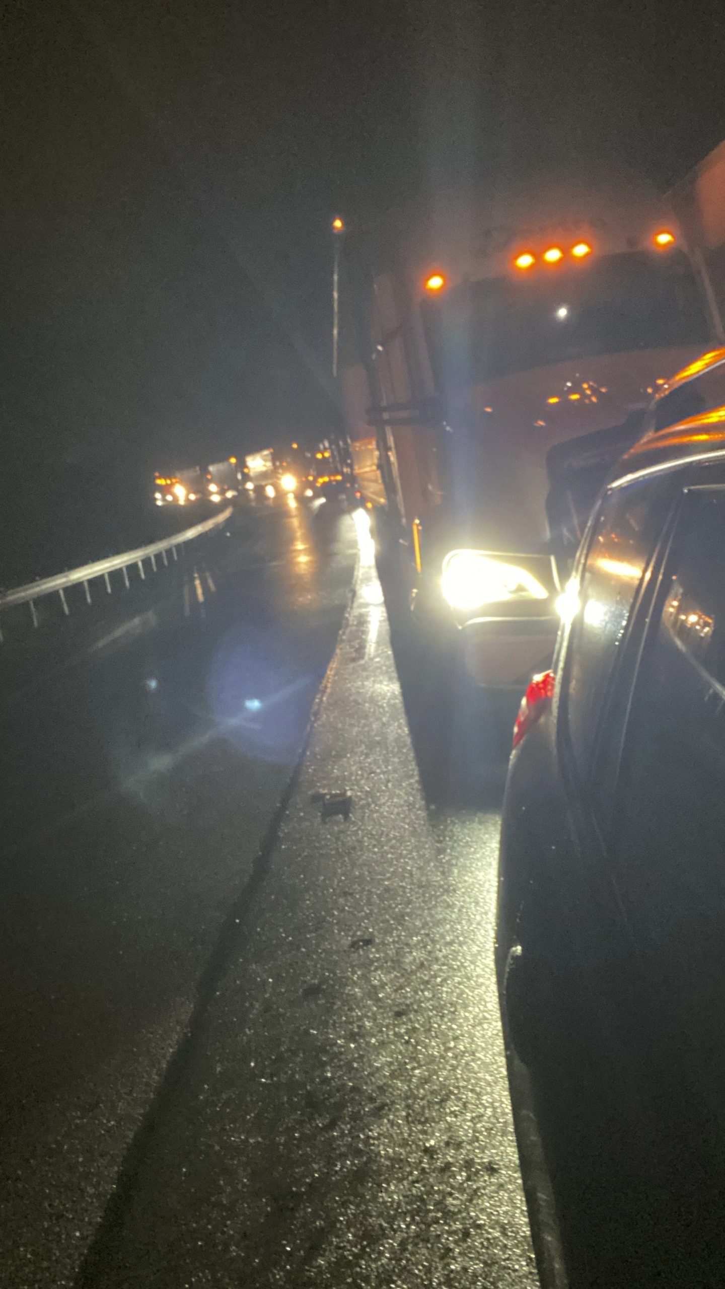 In this image provided by Nicky Walters, traffic is shown at a standstill Friday, June 27, 2025, along the West Virginia Turnpike south of Sharon, W.Va. (Nicky Walters via AP)