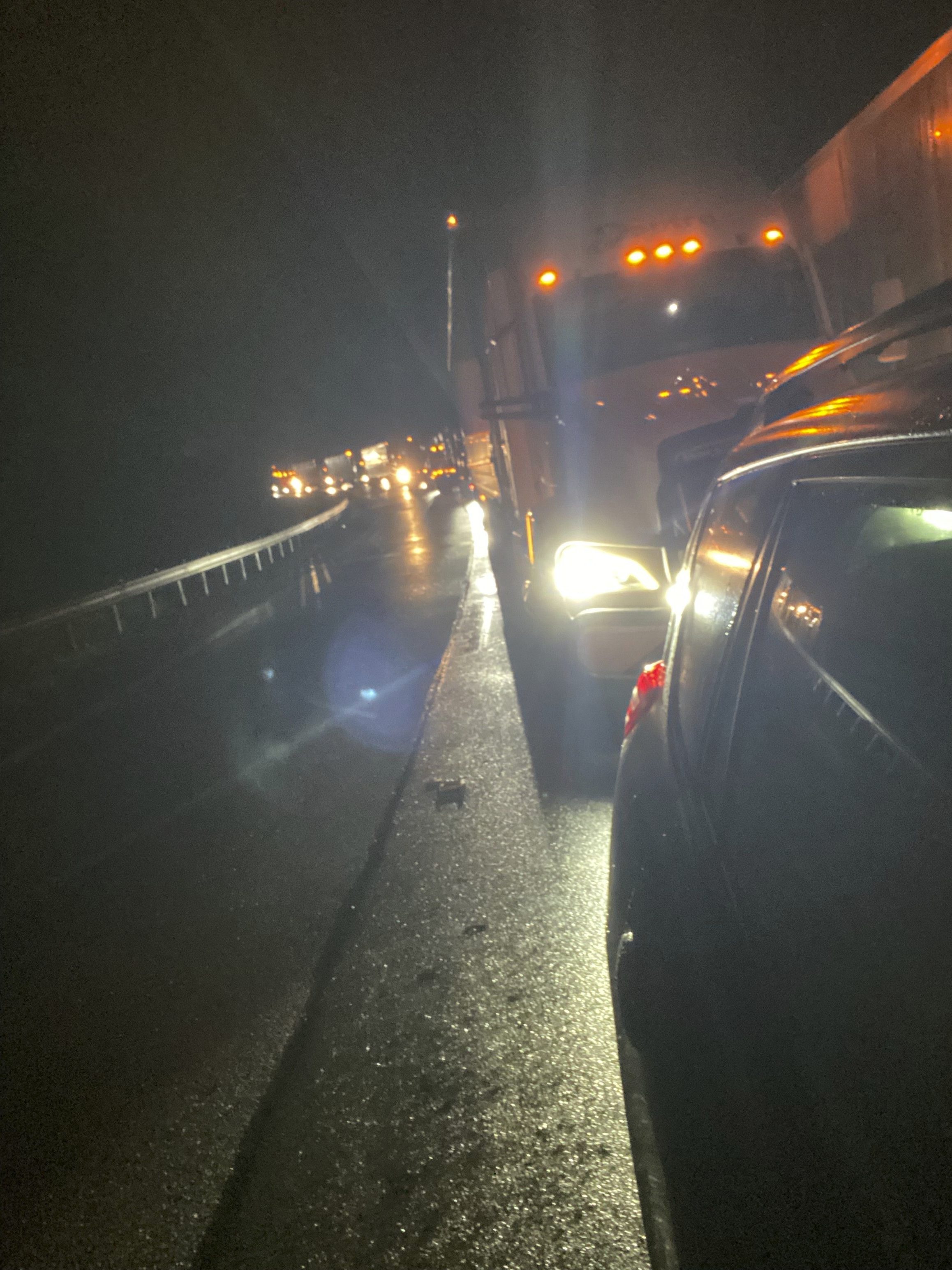 In this image provided by Nicky Walters, traffic is shown at a standstill Friday, June 27, 2025, along the West Virginia Turnpike south of Sharon, W.Va. (Nicky Walters via AP)