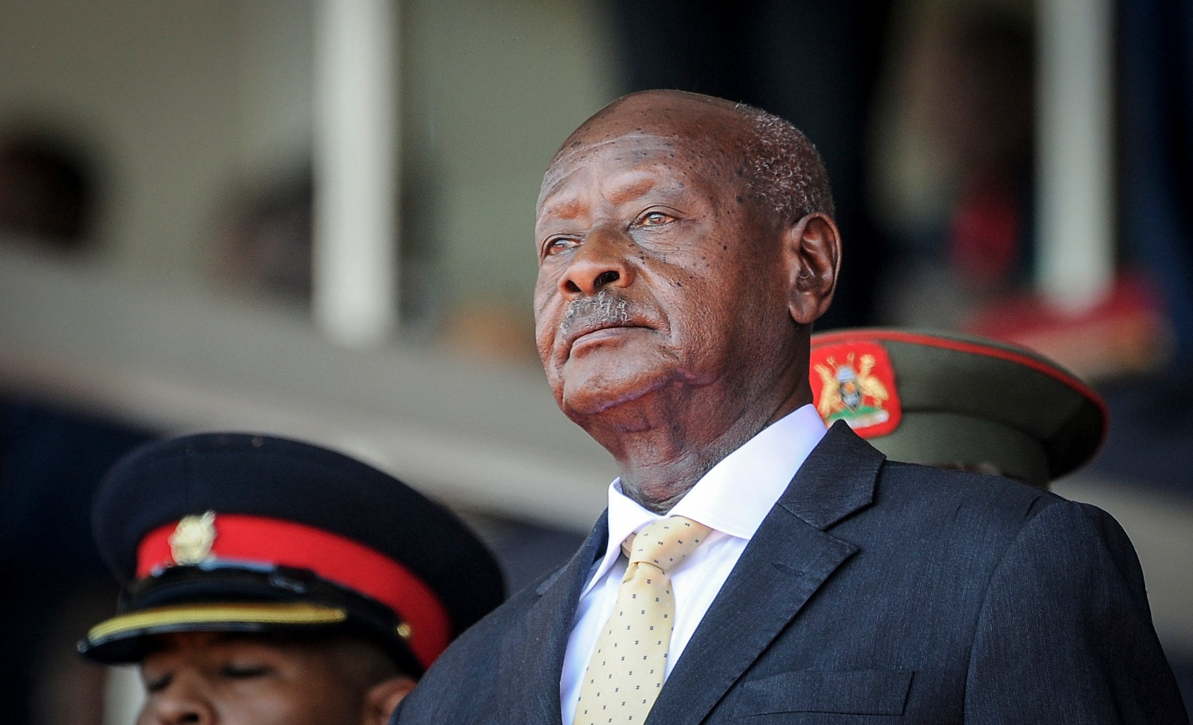 FILE - Uganda's President Yoweri Museveni attends the state funeral of Kenya's former president Daniel Arap Moi in Nairobi, Kenya on Feb. 11, 2020. (AP Photo/John Muchucha, File)