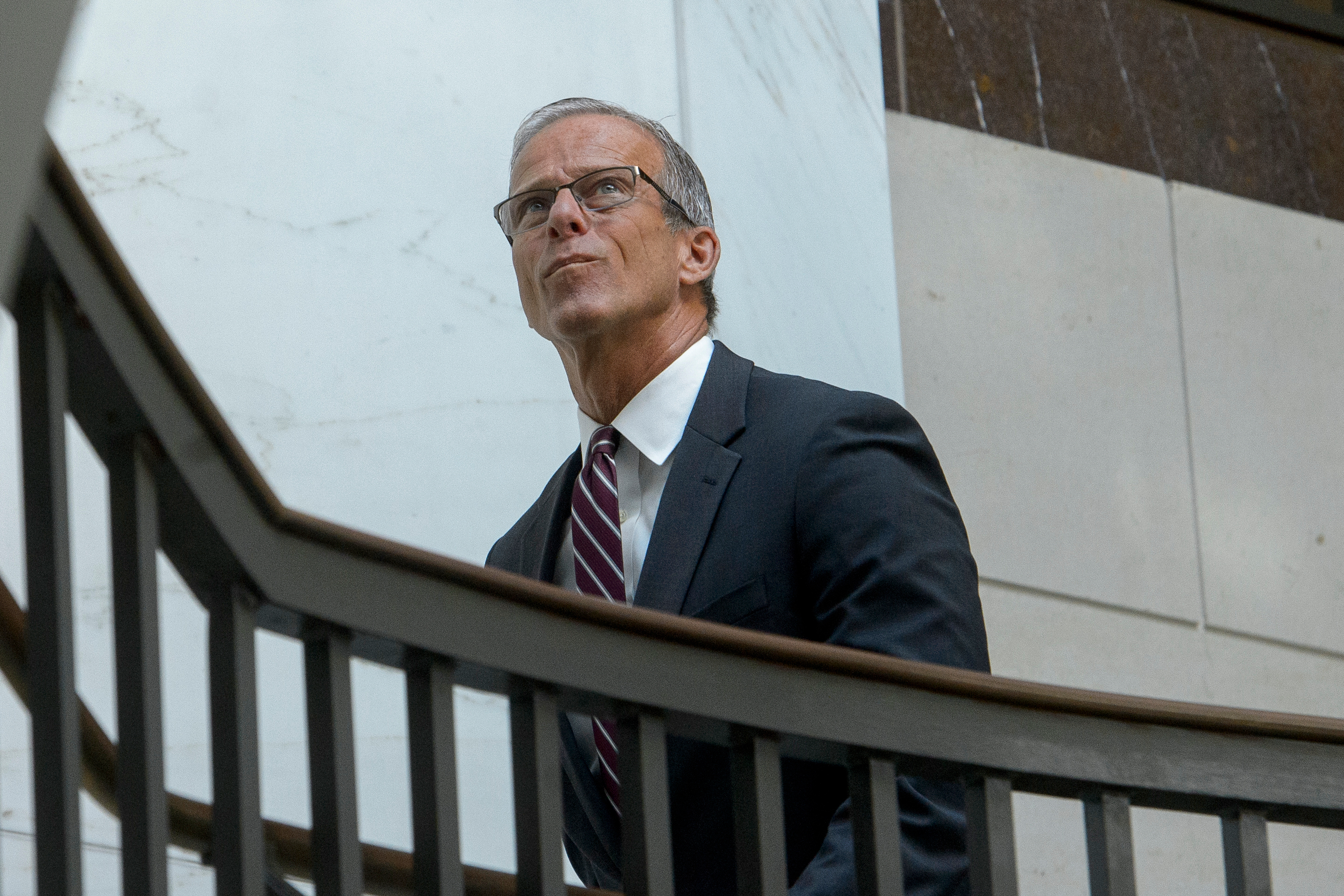 Senate Majority Leader John Thune, R-S.D., departs following a classified briefing on President Donald Trump's directed strikes on Iranian nuclear facilities last weekend, at the Capitol in Washington, Thursday, June 26, 2025. (AP Photo/Rod Lamkey, Jr.)