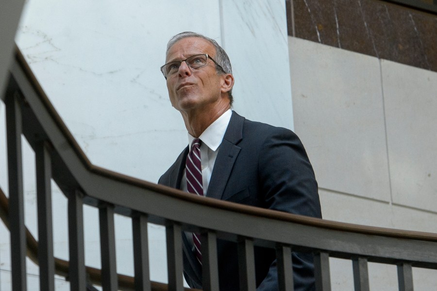 Senate Majority Leader John Thune, R-S.D., departs following a classified briefing on President Donald Trump's directed strikes on Iranian nuclear facilities last weekend, at the Capitol in Washington, Thursday, June 26, 2025. (AP Photo/Rod Lamkey, Jr.)