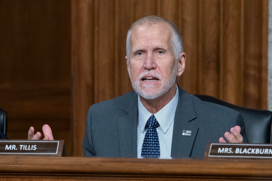 FILE - Sen. Thom Tillis, R-N.C., speaks during a confirmation hearing at the Capitol in Washington, Jan. 29, 2025. (AP Photo/Jose Luis Magana, File)