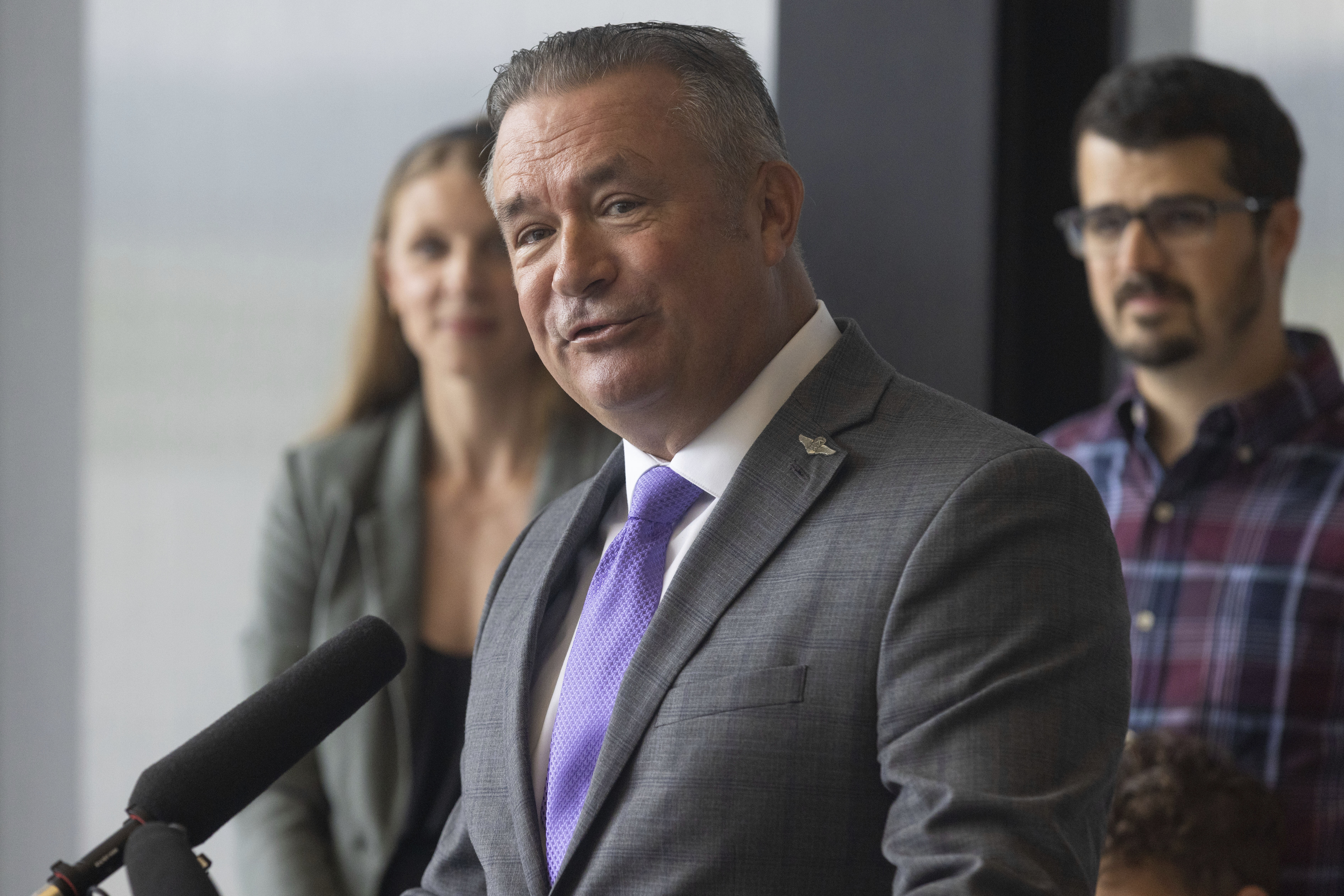 Rep. Don Bacon, R-Neb. announces his retirement during a press conference at Eppley Airfield in Omaha, Neb. on Monday, June 30, 2025. (Chris Machian/Omaha World-Herald via AP)