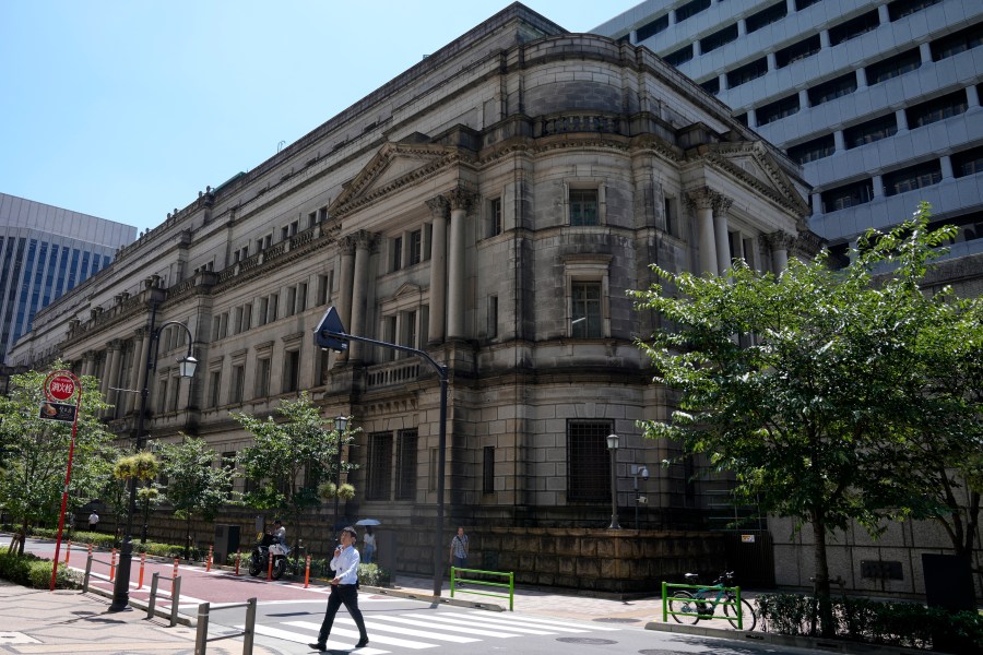 FILE - The headquarters of Bank of Japan (BOJ) is seen in Tokyo, on Aug. 18, 2023. (AP Photo/Shuji Kajiyama, File)