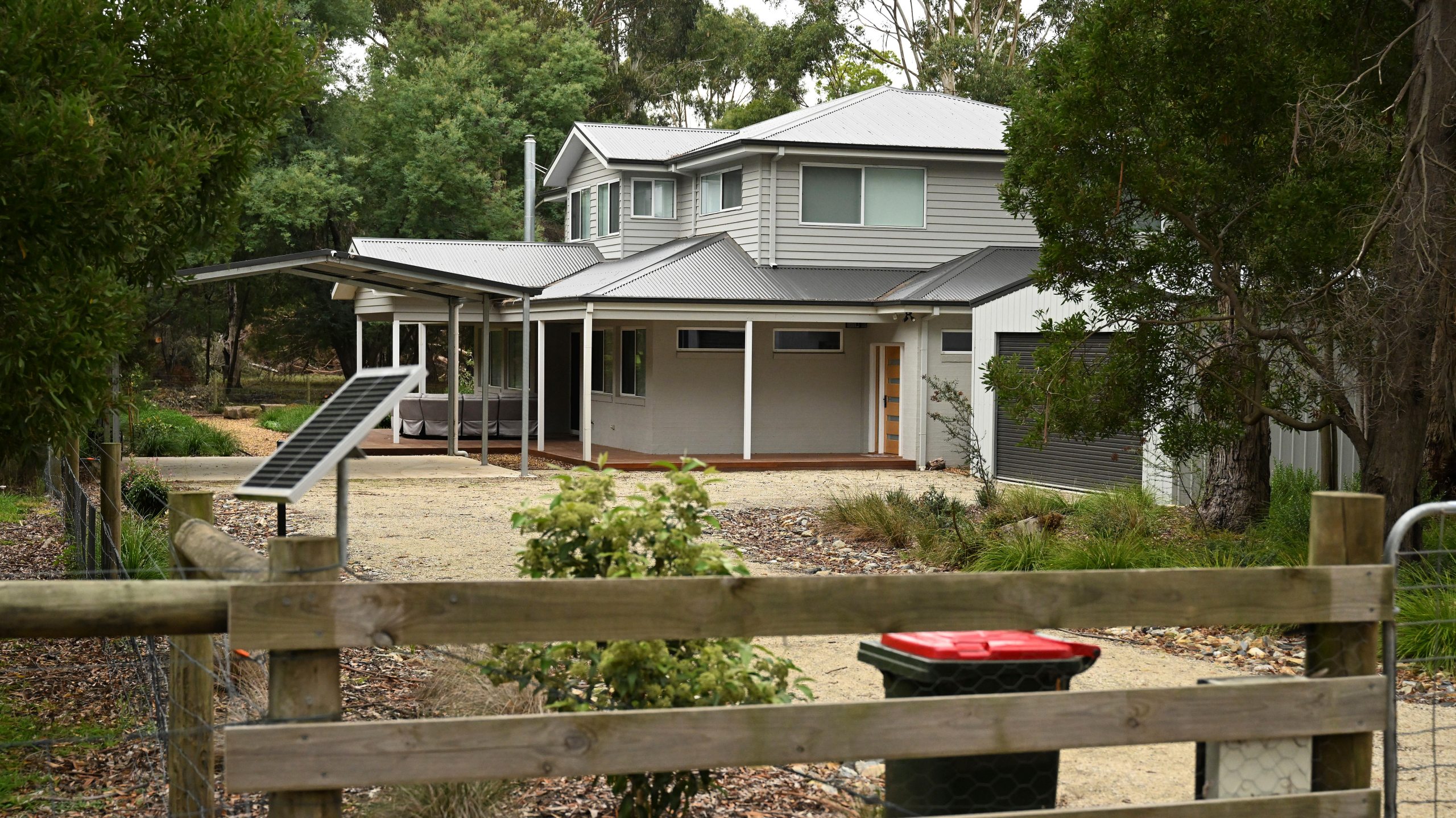 The exterior of the Leongatha home where Erin Patterson allegedly served up four death cap mushroom-laced beef wellingtons in Leongatha, Australia, is photographed on April 28, 2025. (James Ross/AAP Image via AP)