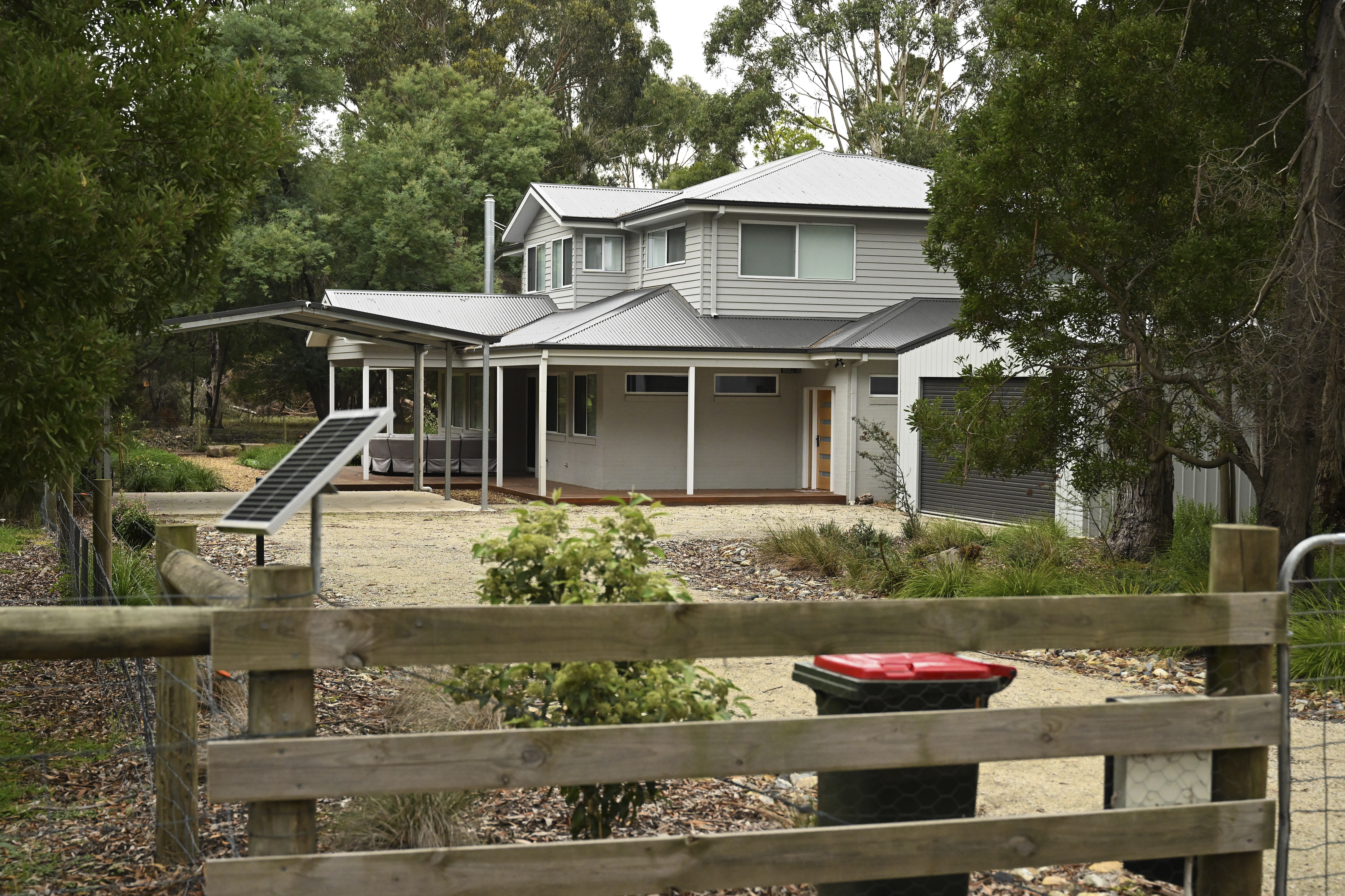 The exterior of the Leongatha home where Erin Patterson allegedly served up four death cap mushroom-laced beef wellingtons in Leongatha, Australia, is photographed on April 28, 2025. (James Ross/AAP Image via AP)