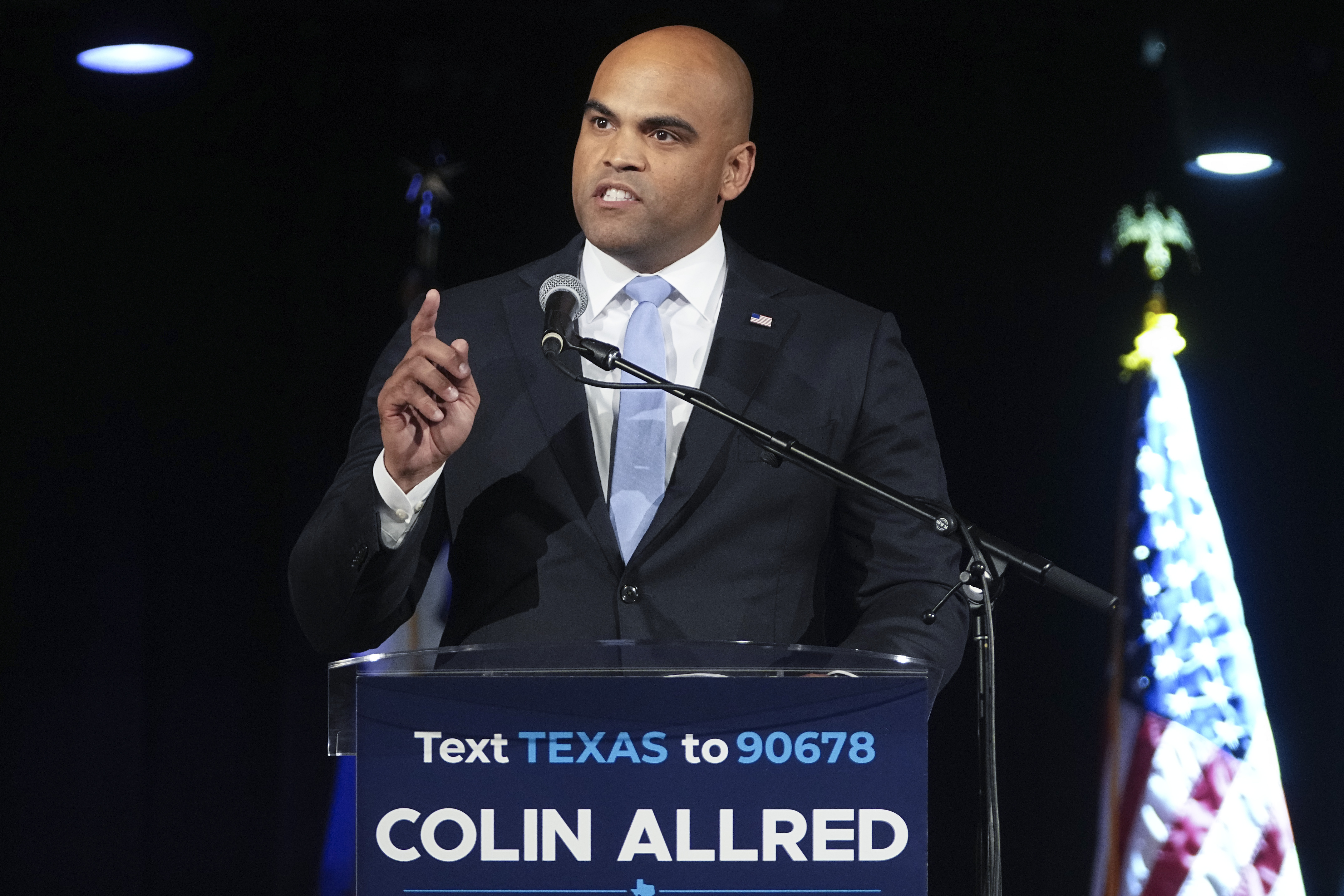 FILE - Texas Democratic Senate candidate Rep. Colin Allred, D-Texas, speaks during a watch party on election night, on Nov. 5, 2024, in Dallas. (AP Photo/Tony Gutierrez, File)