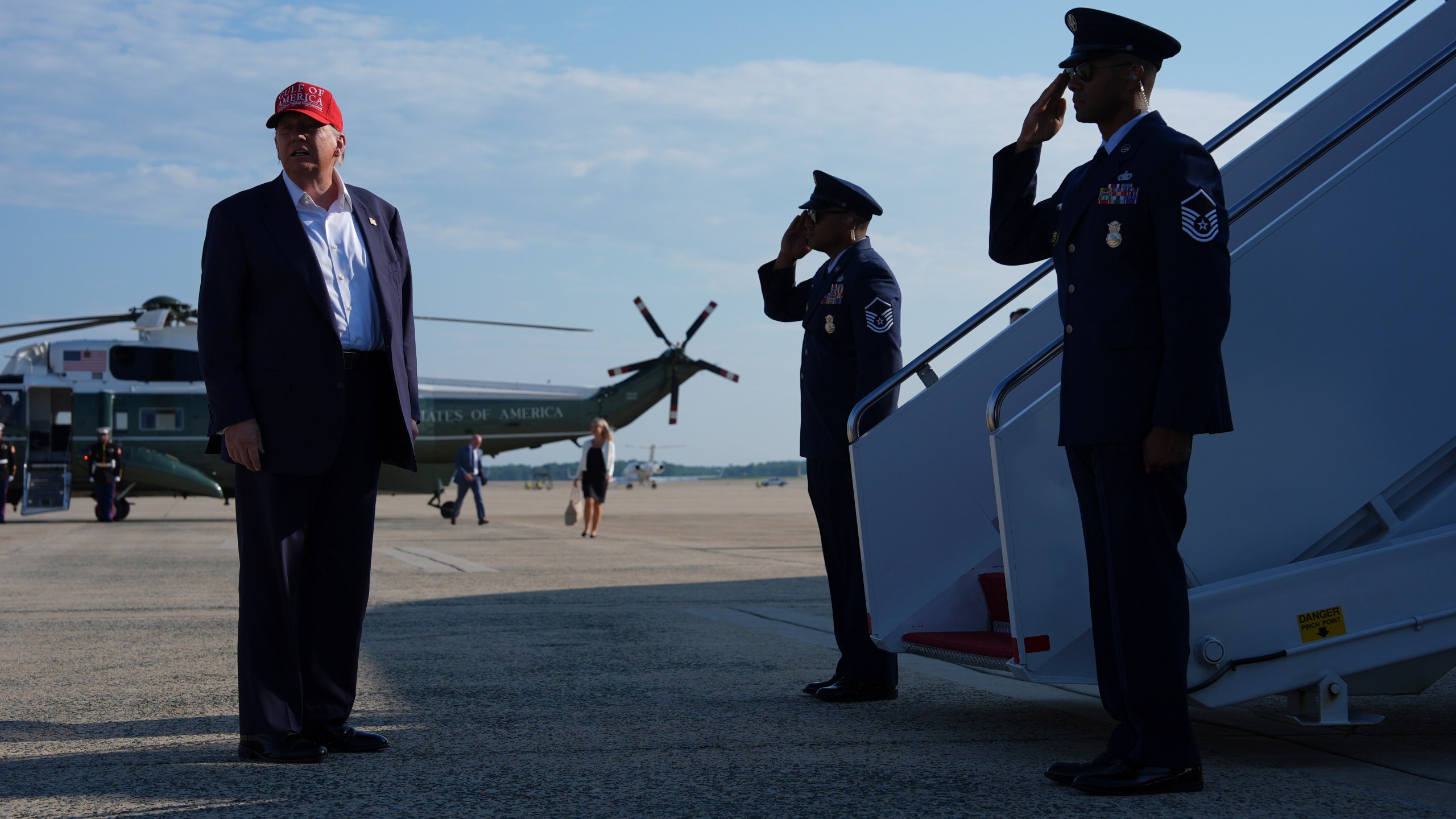 President Donald Trump boards Air Force One for a trip to visit a new migrant detention center in Ochopee, Fla., Tuesday, July 1, 2025, in Andrews Air Force Base, Md. (AP Photo/Evan Vucci)