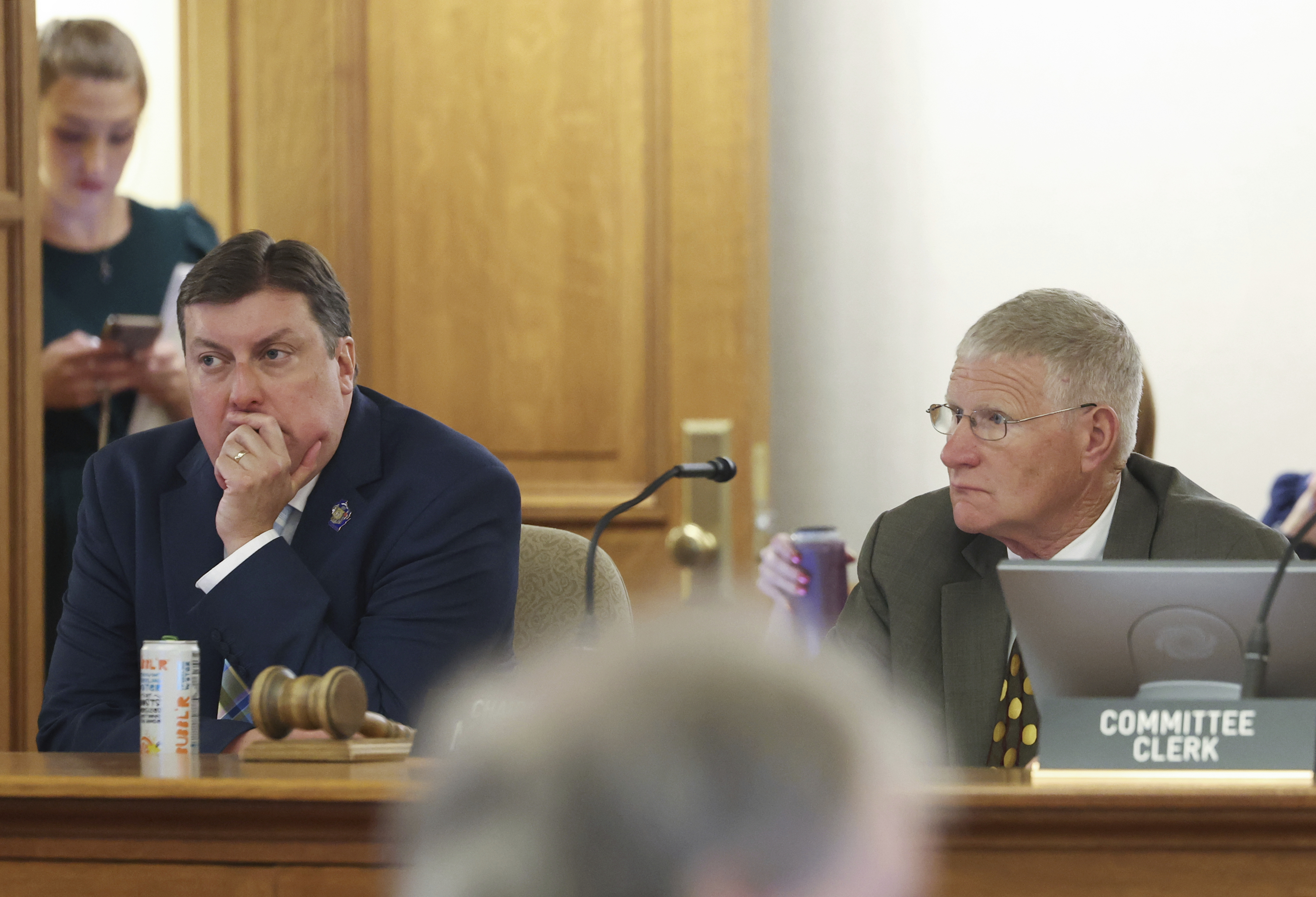 (From left) Rep. Mark Born, R-Beaver Dam, and Sen. Howard Marklein, R-Spring Green, during a Joint Finance Committee hearing at the state Capitol in Madison, Wis. Tuesday, July 1, 2025. (Amber Arnold /Wisconsin State Journal via AP)