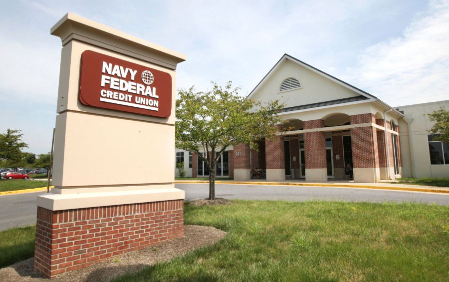 FILE - The exterior of a Navy Federal Credit Union is seen on Aug. 7, 2012, in Winchester, Va. (Scott Mason/The Winchester Star via AP, File)