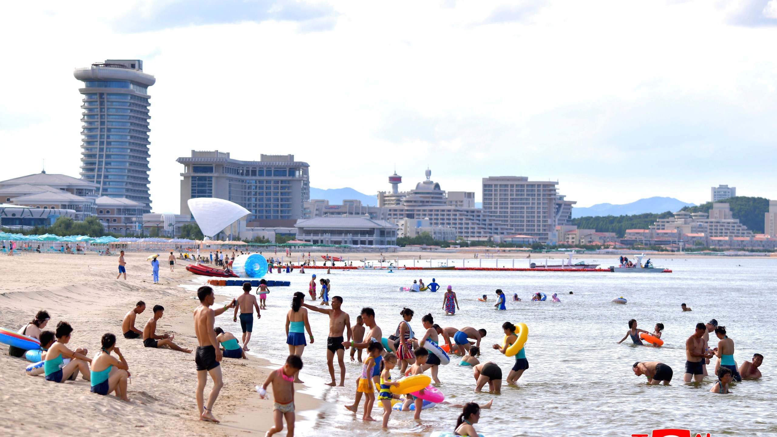 This photo provided on July 2, 2025, by the North Korean government, shows a beach resort in the Wonsan-Kalma eastern coastal tourist zone on July 1, 2025. (Korean Central News Agency/Korea News Service via AP)