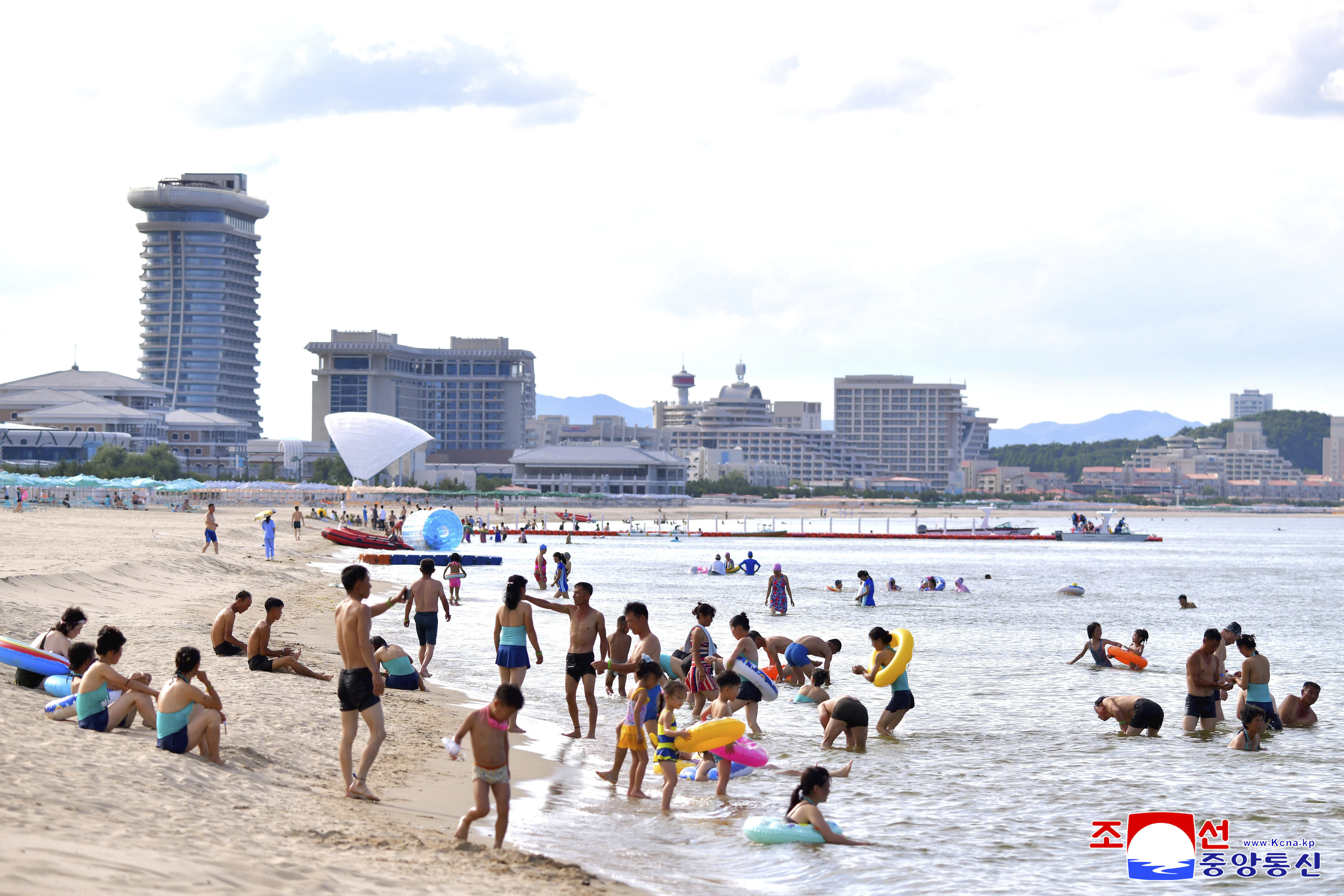 This photo provided on July 2, 2025, by the North Korean government, shows a beach resort in the Wonsan-Kalma eastern coastal tourist zone on July 1, 2025. (Korean Central News Agency/Korea News Service via AP)