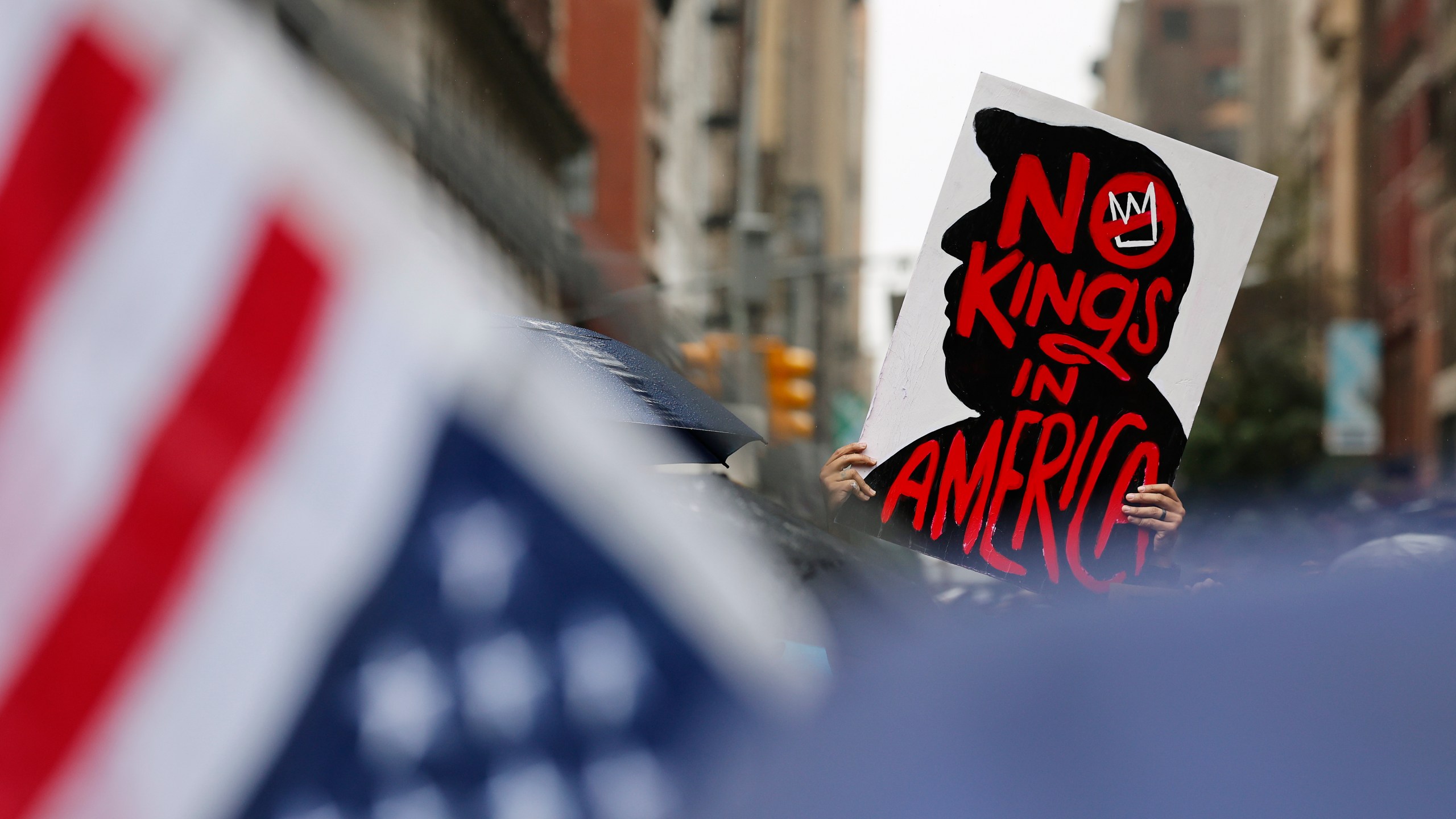 FILE - Demonstrators march down Fifth Avenue during the "No Kings" protest, June 14, 2025, in New York. (AP Photo/Stefan Jeremiah, File)