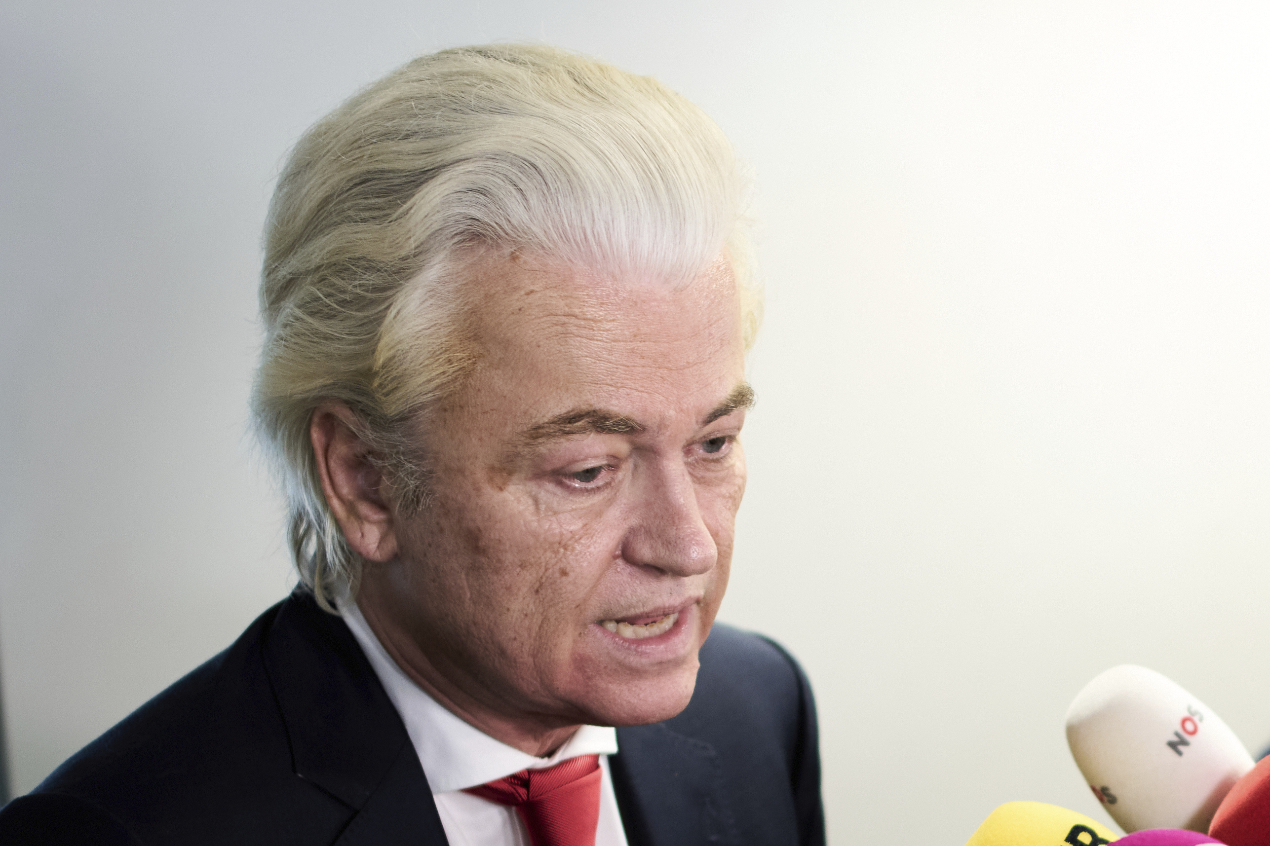 FILE - Far-right lawmaker Geert Wilders after pulling his party out of the four-party Dutch coalition in The Hague, Netherlands, Tuesday, June 3, 2025. (AP Photo/Peter Dejong, File)