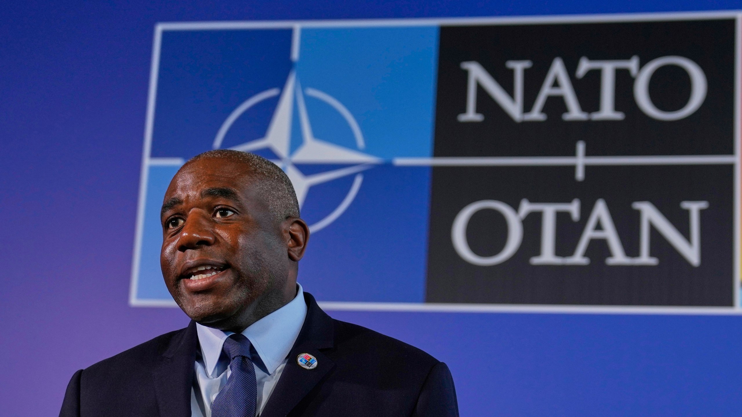 FILE - British Foreign Secretary David Lammy talks to journalists in Antalya, southern Turkey, May 15, 2025. (AP Photo/Khalil Hamra, file)
