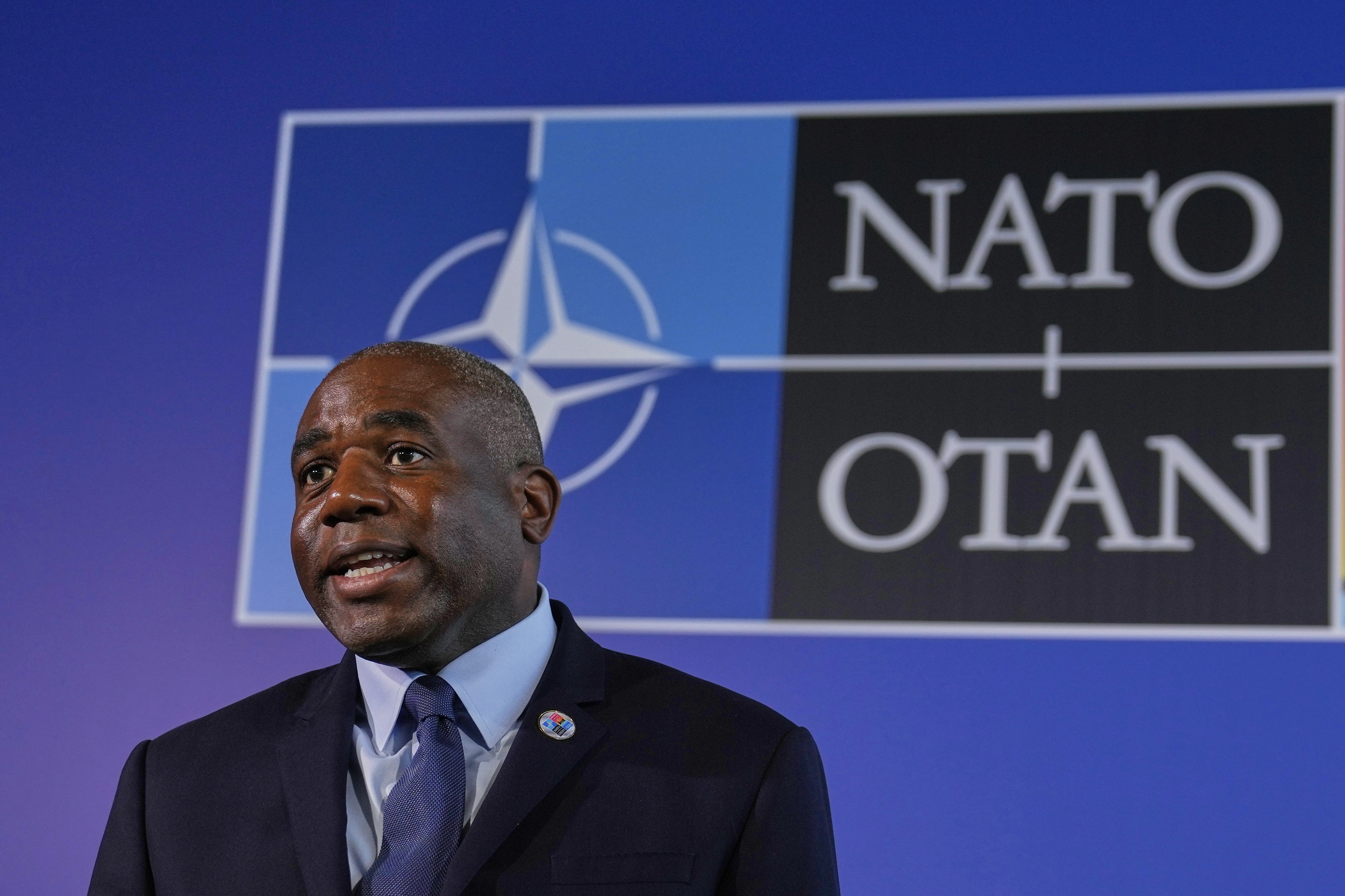 FILE - British Foreign Secretary David Lammy talks to journalists in Antalya, southern Turkey, May 15, 2025. (AP Photo/Khalil Hamra, file)