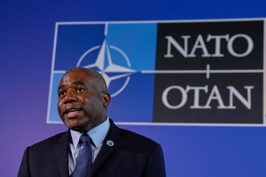 FILE - British Foreign Secretary David Lammy talks to journalists in Antalya, southern Turkey, May 15, 2025. (AP Photo/Khalil Hamra, file)