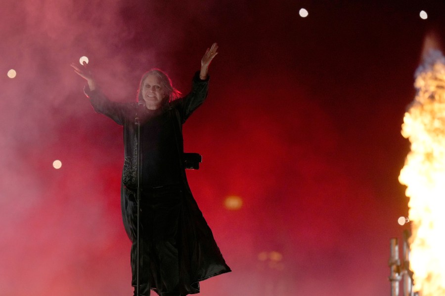 FILE - Ozzy Osbourne performs during the Commonwealth Games closing ceremony at the Alexander stadium in Birmingham, England, Monday, Aug. 8, 2022. (AP Photo/Alastair Grant, File)