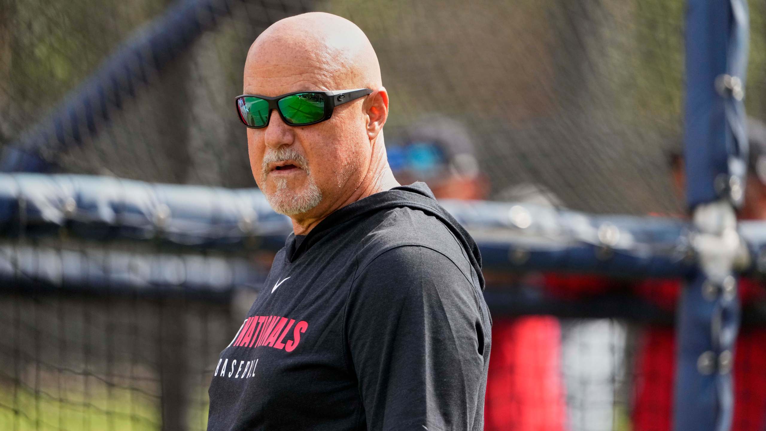 FILE - Washington Nationals general manager Mike Rizzo watches during a spring training baseball practice Tuesday, Feb. 18, 2025, in West Palm Beach, Fla. (AP Photo/Jeff Roberson, File)