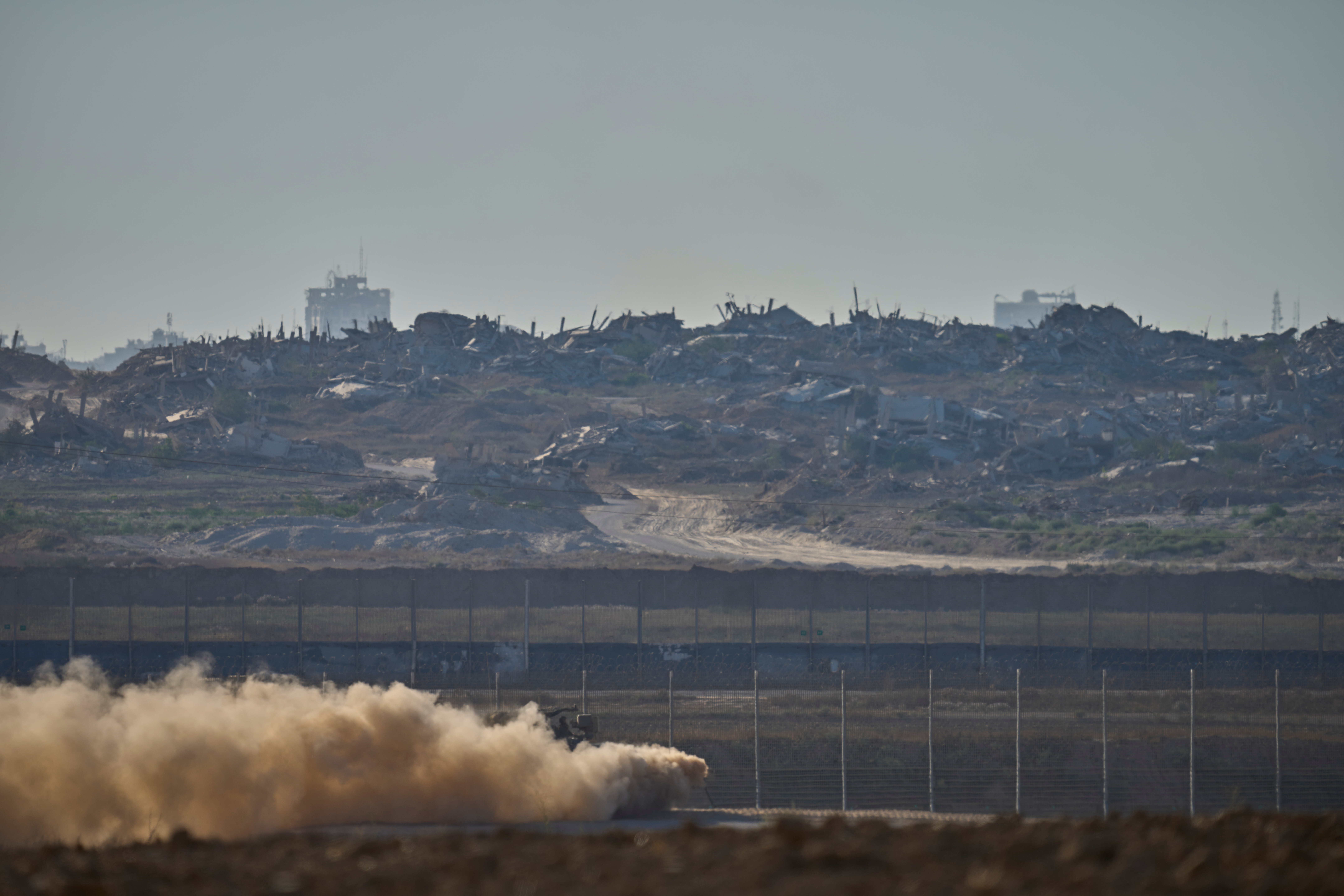 An Israeli army APC moves along the border of the gaza strip in southern Israel, Sunday, July 6, 2025. (Photo/Ohad Zwigenberg)