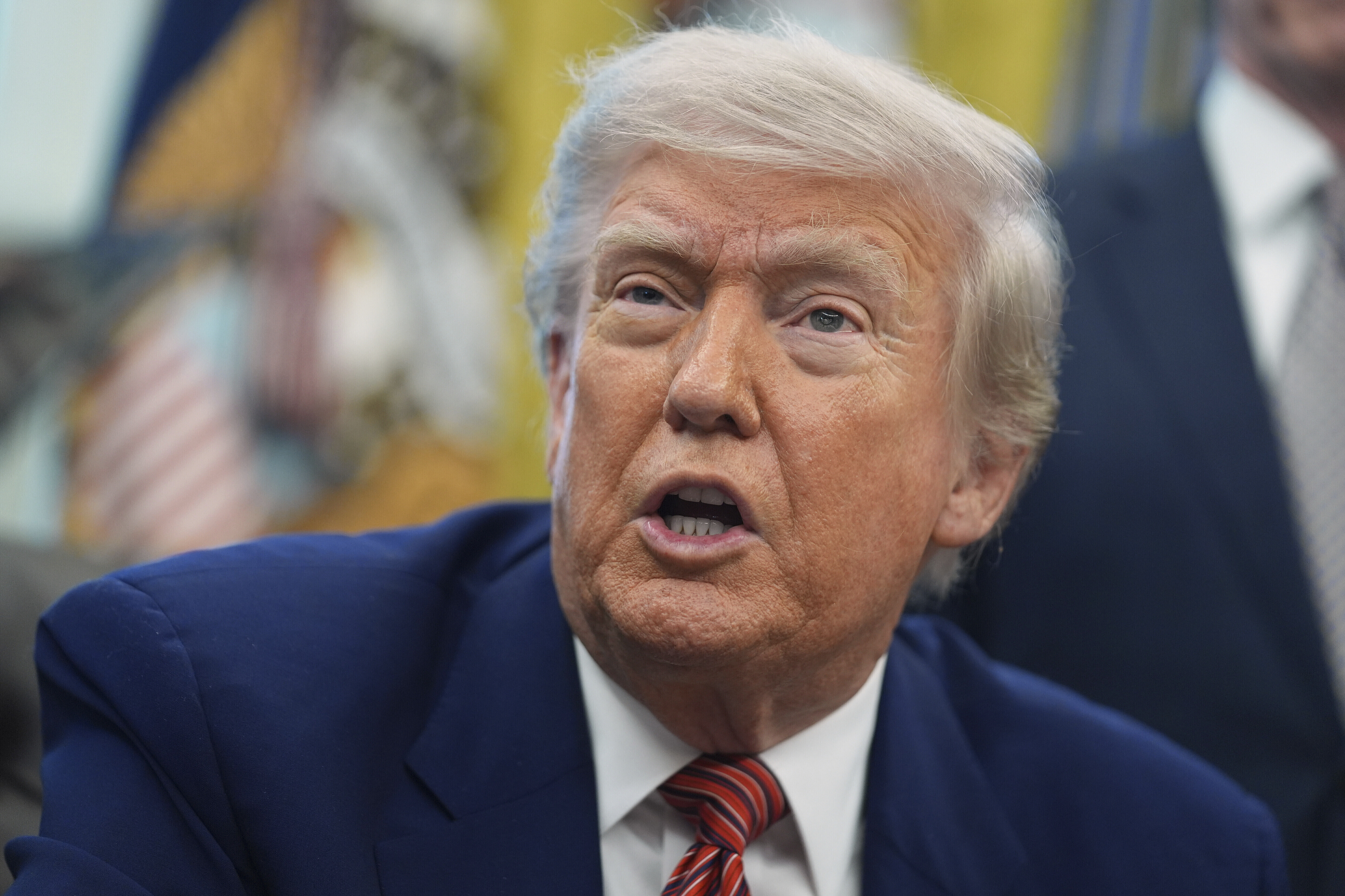 FILE - President Donald Trump speaks to reporters in the Oval Office of the White House, May 23, 2025, in Washington. (AP Photo/Evan Vucci, File)