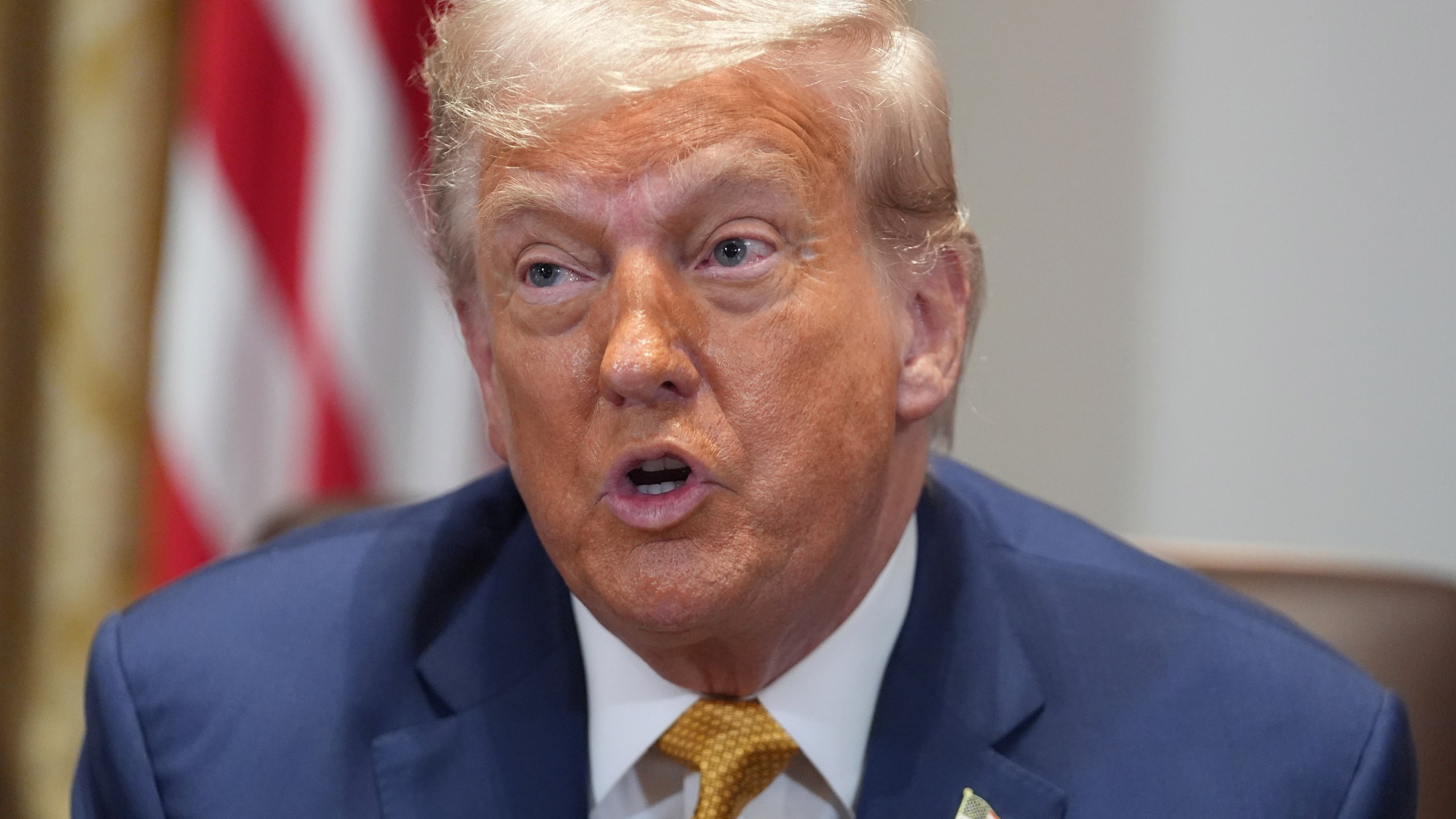 President Donald Trump speaks during a cabinet meeting at the White House, Tuesday, July 8, 2025, in Washington. (AP Photo/Evan Vucci)
