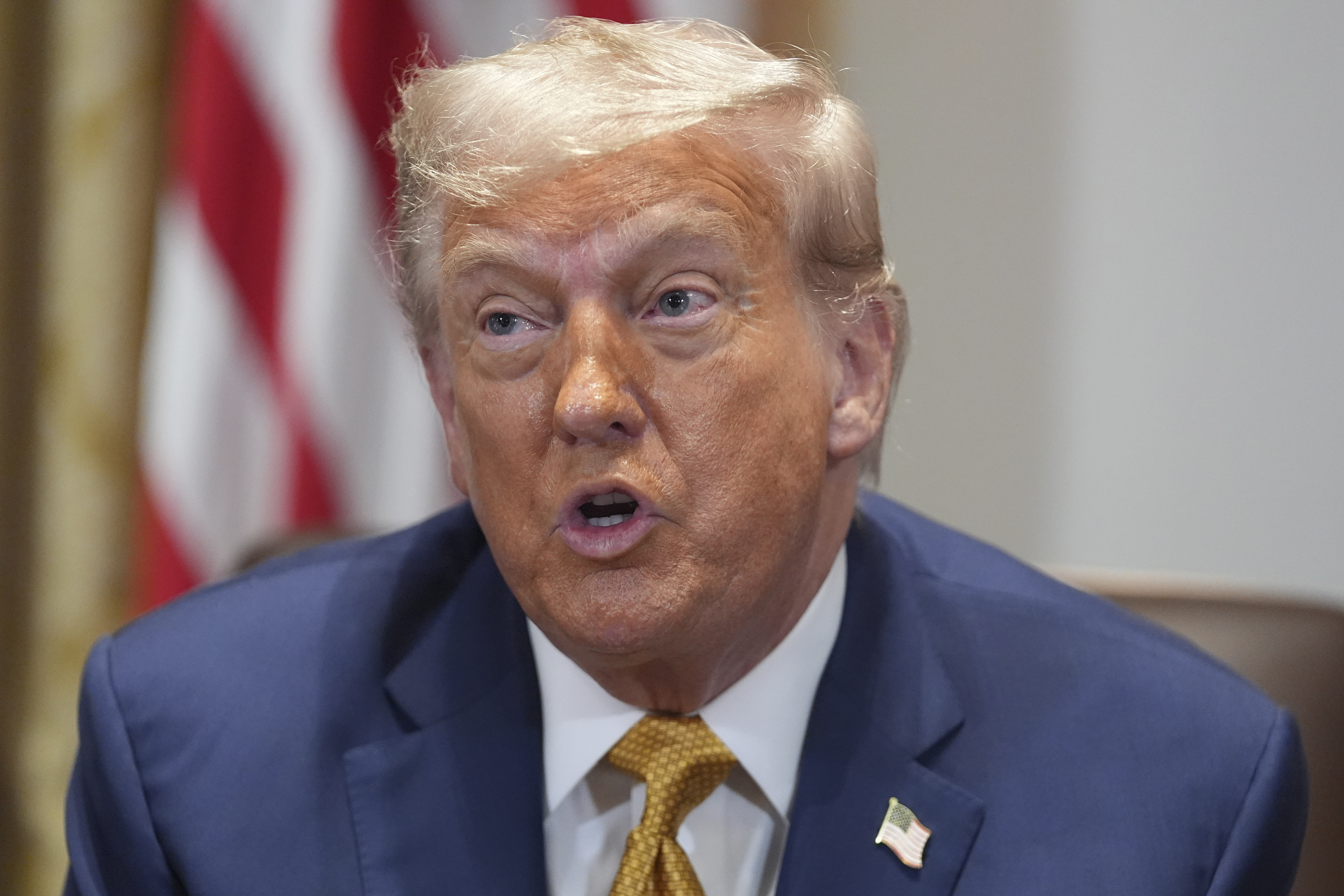 President Donald Trump speaks during a cabinet meeting at the White House, Tuesday, July 8, 2025, in Washington. (AP Photo/Evan Vucci)