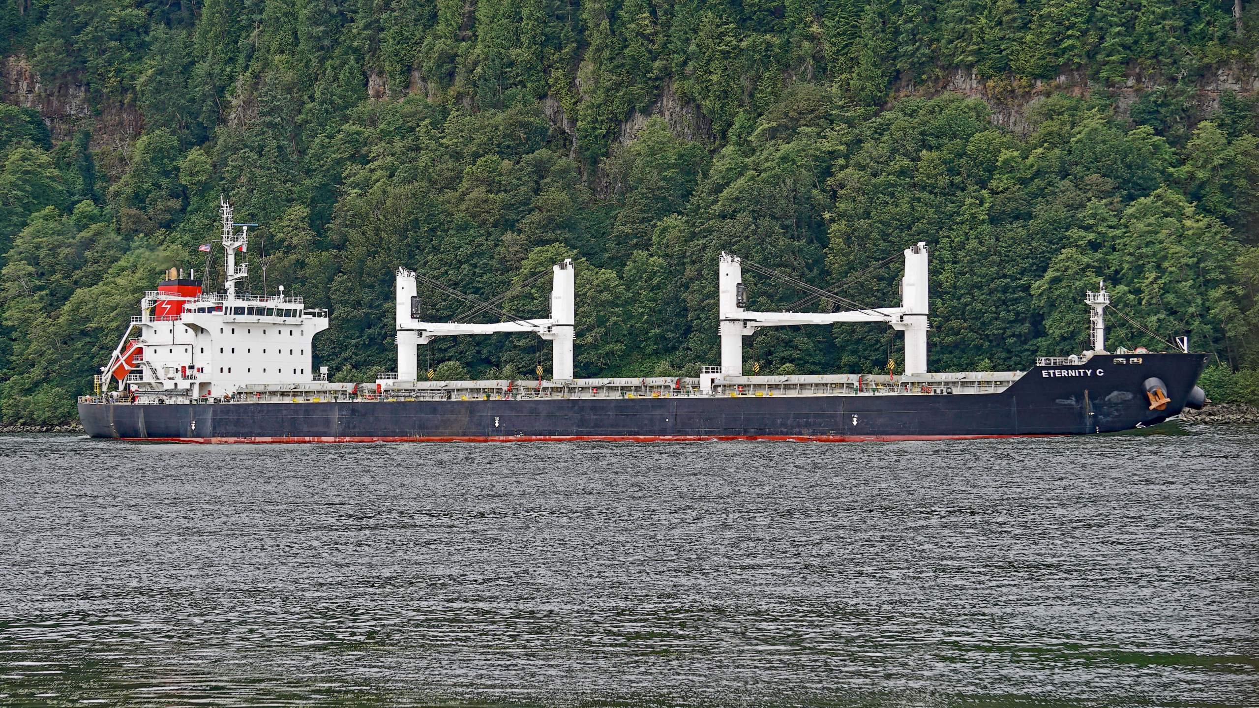 The Liberian-flagged bulk carrier Eternity C is seen near Cathlamet, Oregon, July 23, 2019. (Mike Cullom via AP)