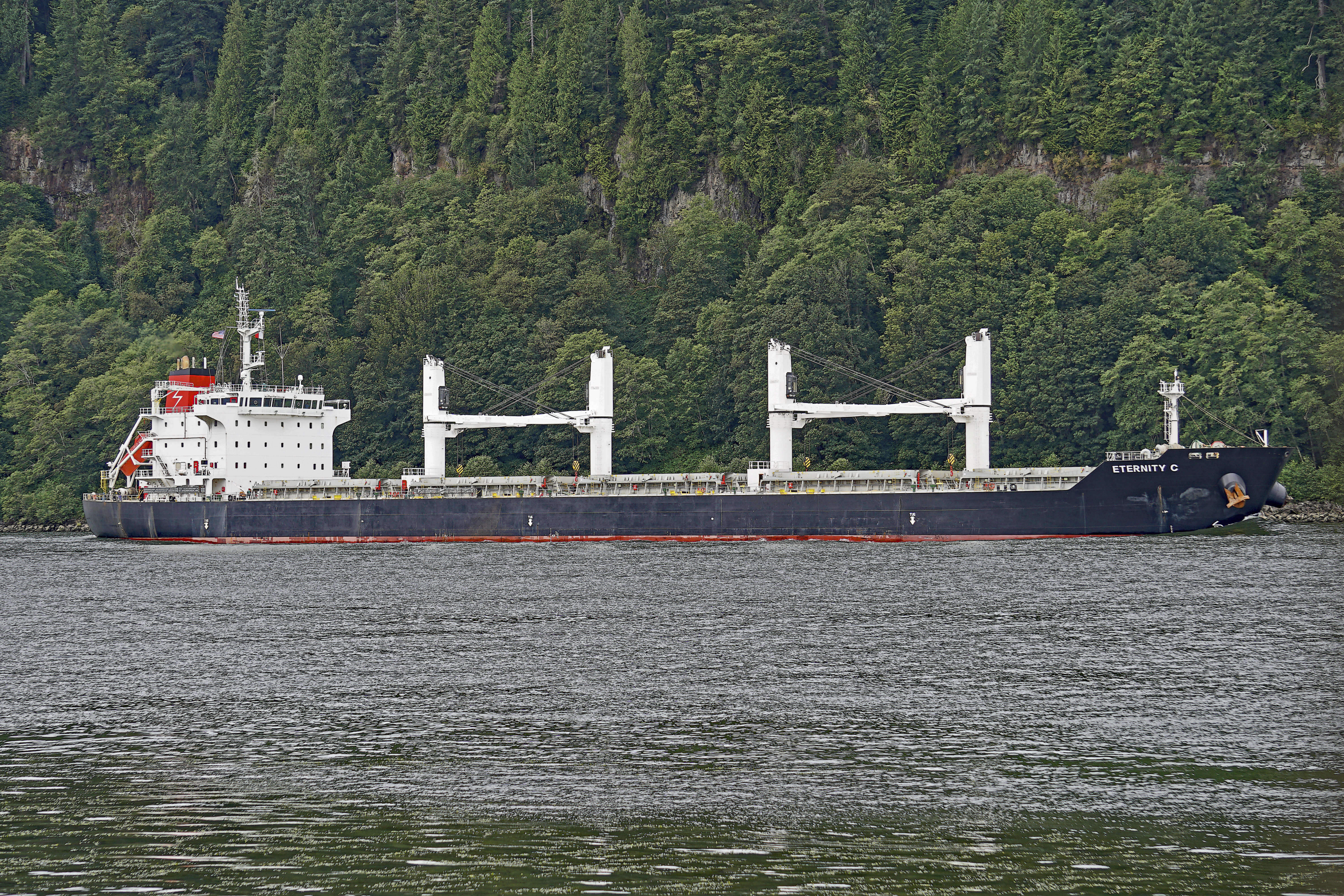 The Liberian-flagged bulk carrier Eternity C is seen near Cathlamet, Oregon, July 23, 2019. (Mike Cullom via AP)