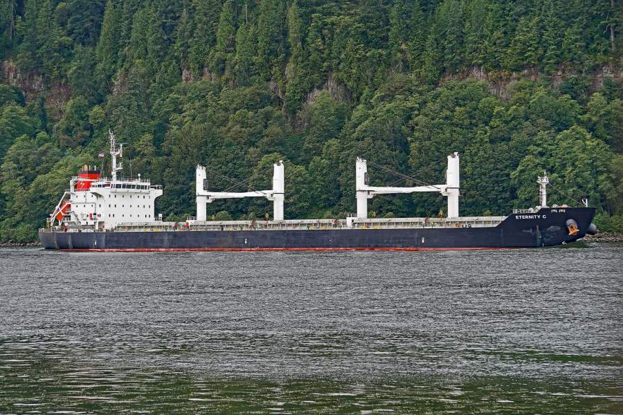 The Liberian-flagged bulk carrier Eternity C is seen near Cathlamet, Oregon, July 23, 2019. (Mike Cullom via AP)