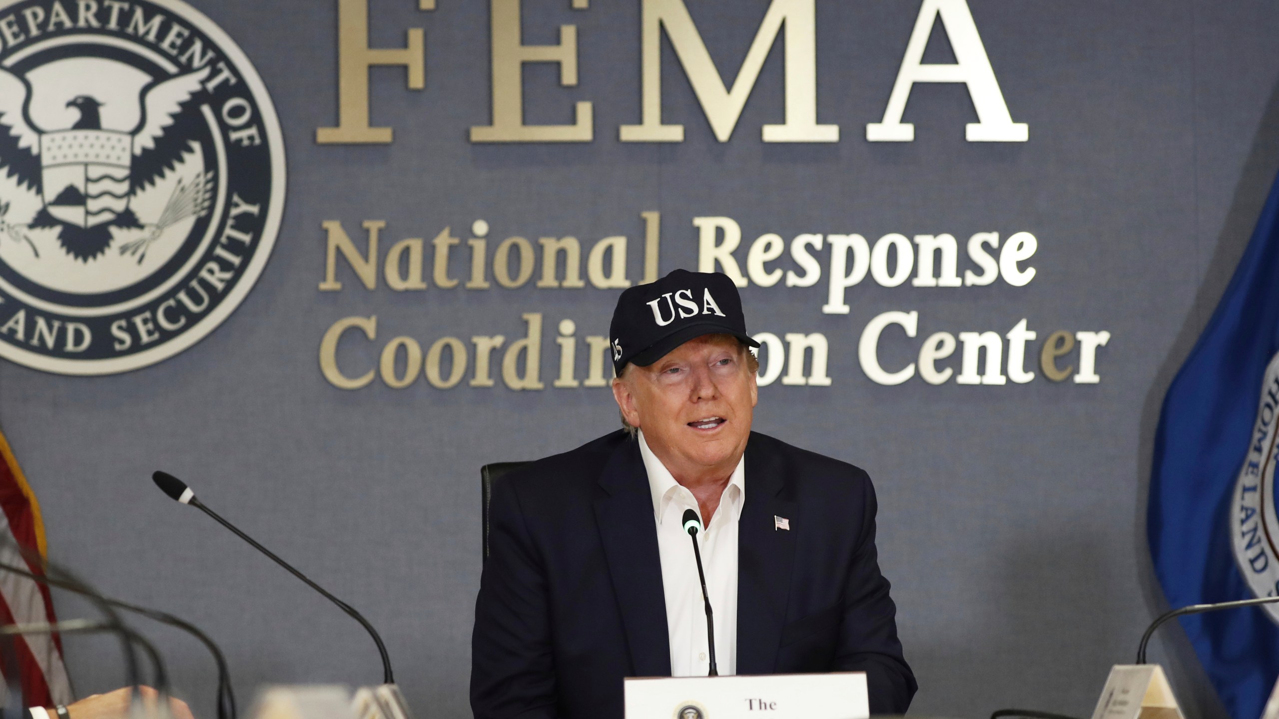FILE - President Donald Trump speaks at the Federal Emergency Management Agency (FEMA), Sept. 1, 2019, in Washington. (AP Photo/Jacquelyn Martin, File)