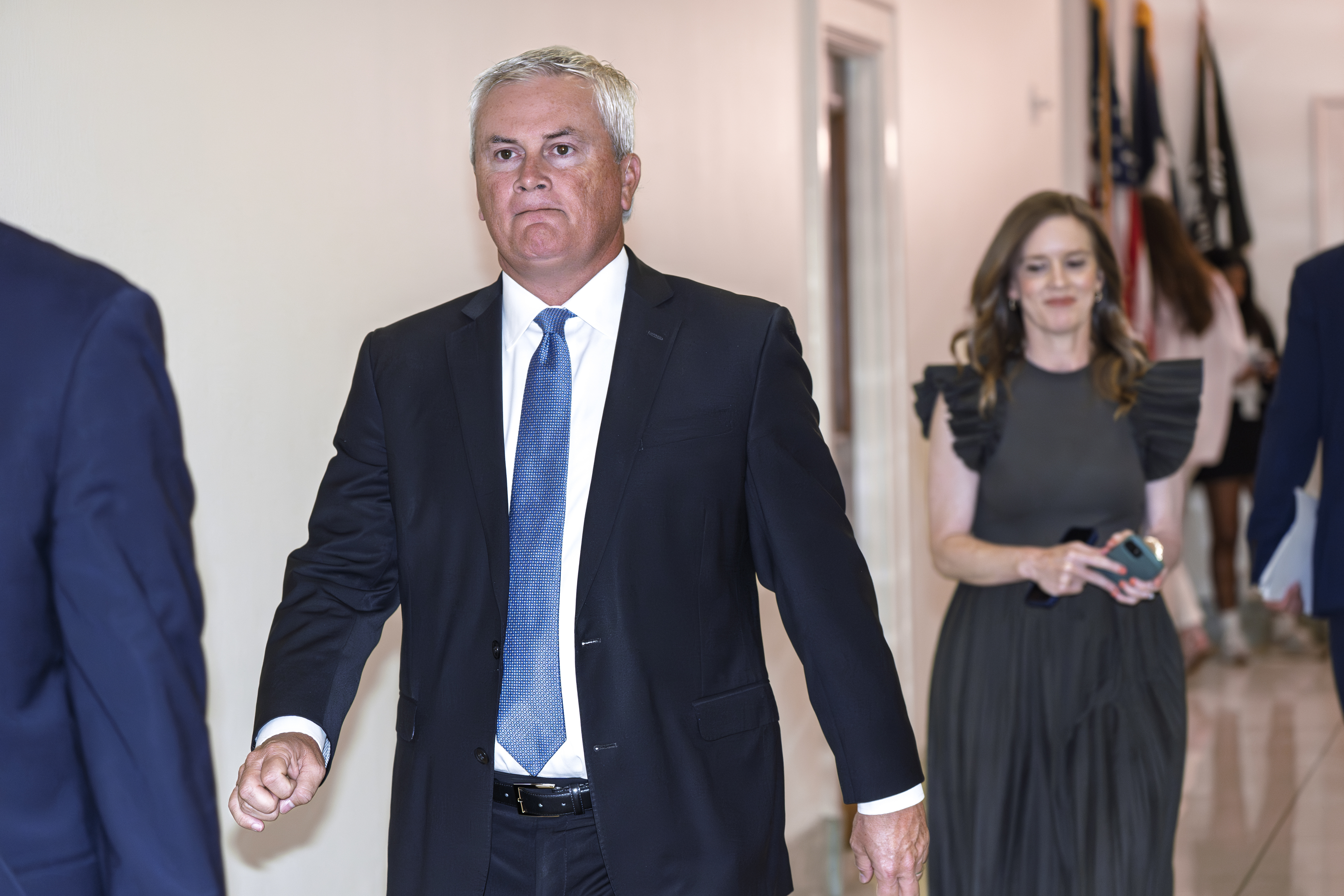 Rep. Jamie Comer, R-Ky., chairman of the House Oversight and Accountability Committee, arrives to hear testimony from former President Joe Biden's physician, Dr. Kevin O'Connor, part of a broad inquiry by House Republicans looking into Biden's mental state during his time in office, at the Capitol in Washington, Wednesday, July 9, 2025. (AP Photo/J. Scott Applewhite)
