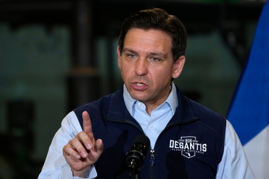 FILE - Florida Gov. Ron DeSantis speaks during a campaign event on May 31, 2023, in Salix, Iowa. (AP Photo/Charlie Neibergall, File)