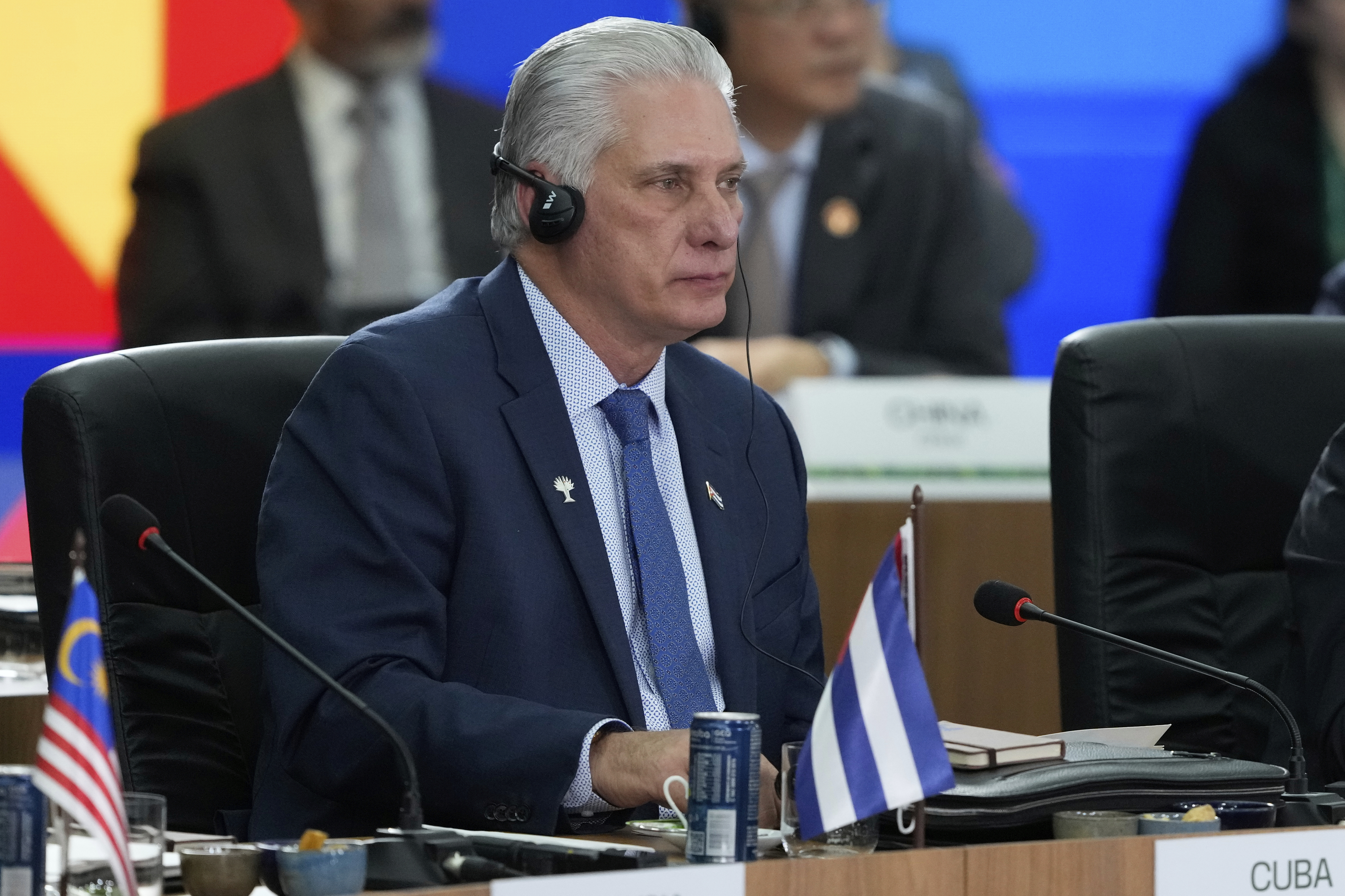Cuba's President Miguel Diaz-Canel attends the 17th annual BRICS summit in Rio de Janeiro, Sunday, July 6, 2025. (AP Photo/Eraldo Peres)