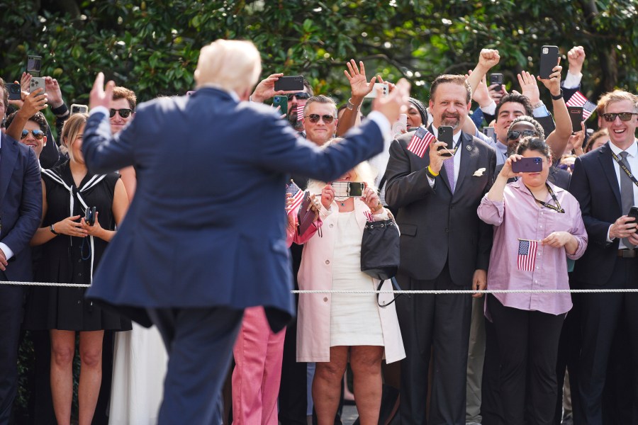 President Donald Trump departs the White House, Friday, July 11, 2025, in Washington. (AP Photo/Evan Vucci)