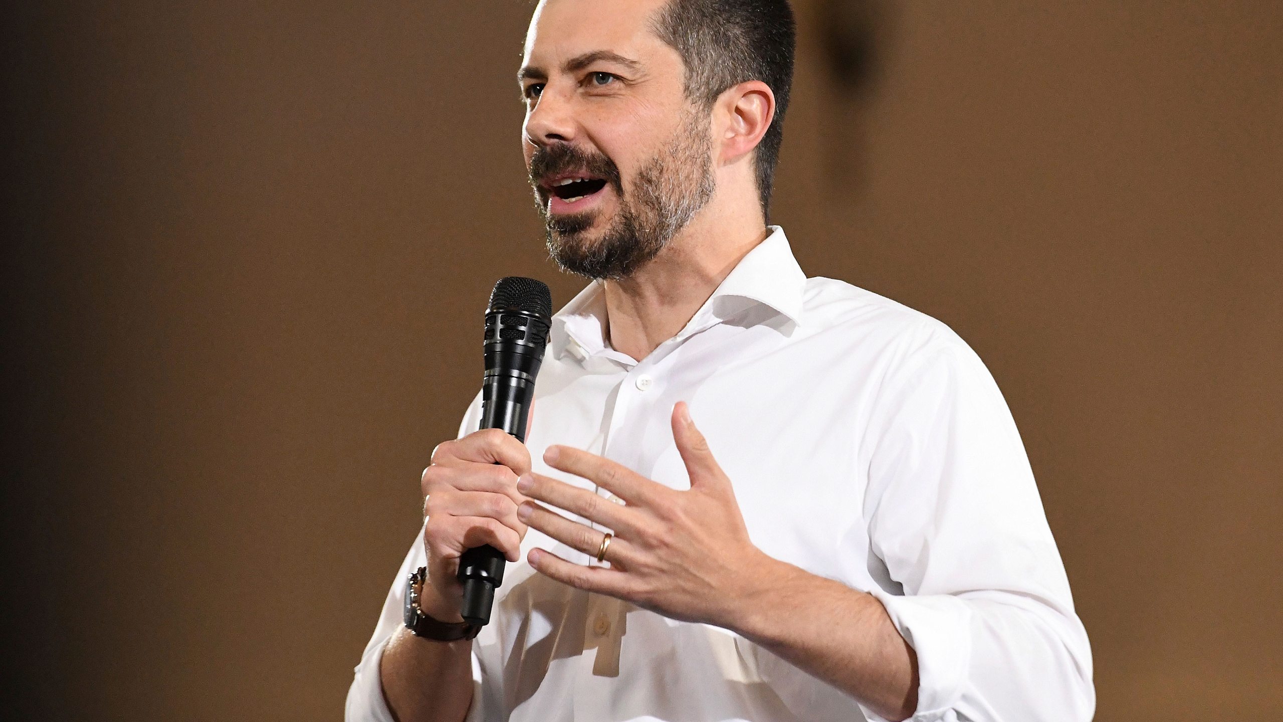 FILE - Former U.S. Secretary of Transportation Pete Buttigieg speaks during a VoteVets Town Hall, May 13, 2025, in Cedar Rapids, Iowa. (AP Photo/Cliff Jette, File)