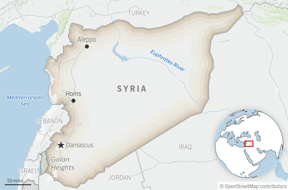 This is a locator map for Syria with its capital, Damascus. (AP Photo)