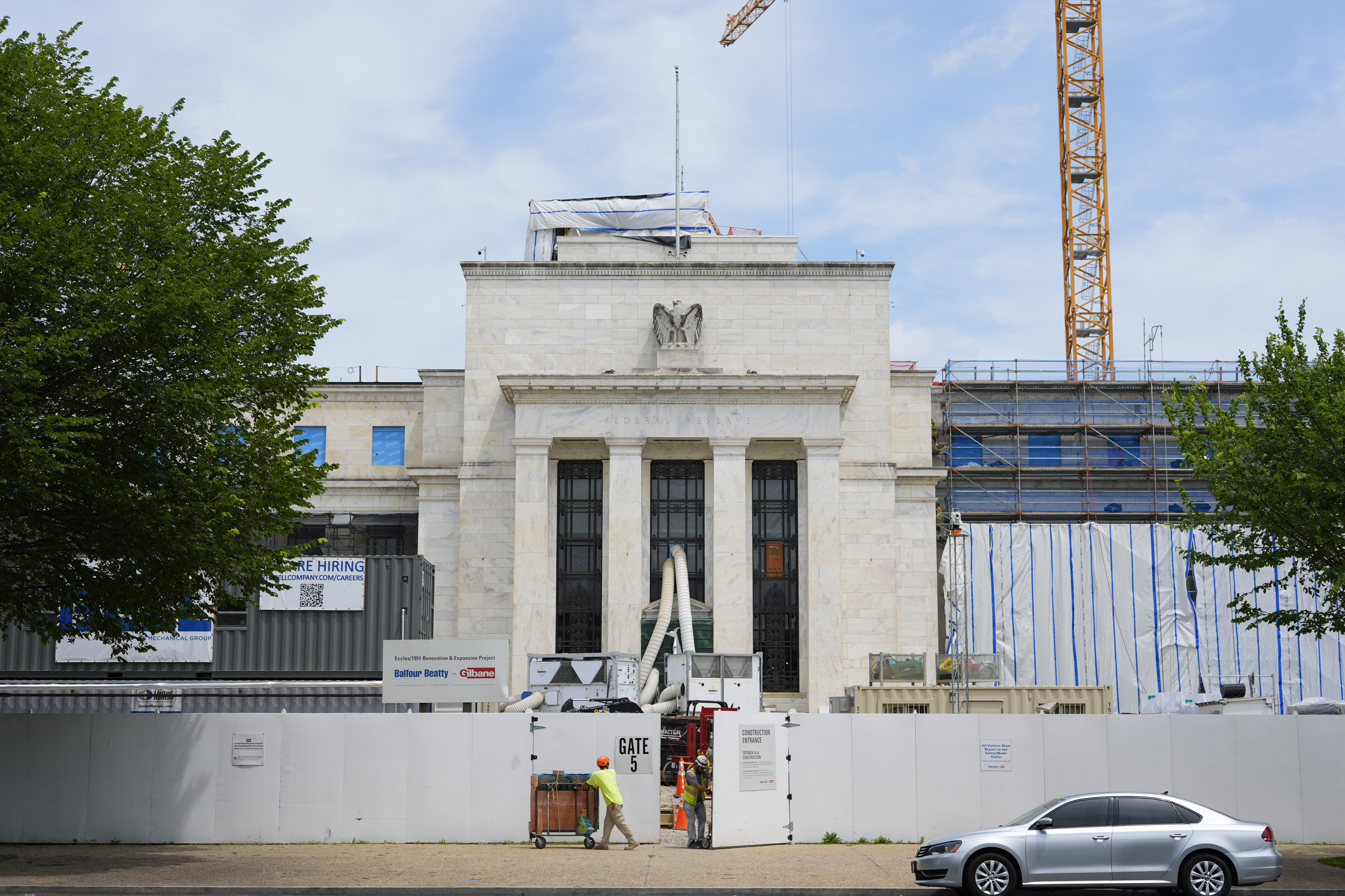 FILE - The Federal Reserve Board Building is seen as it undergoes renovations, June 10, 2025, in Washington, DC. (Pablo Martinez Monsivais, file)