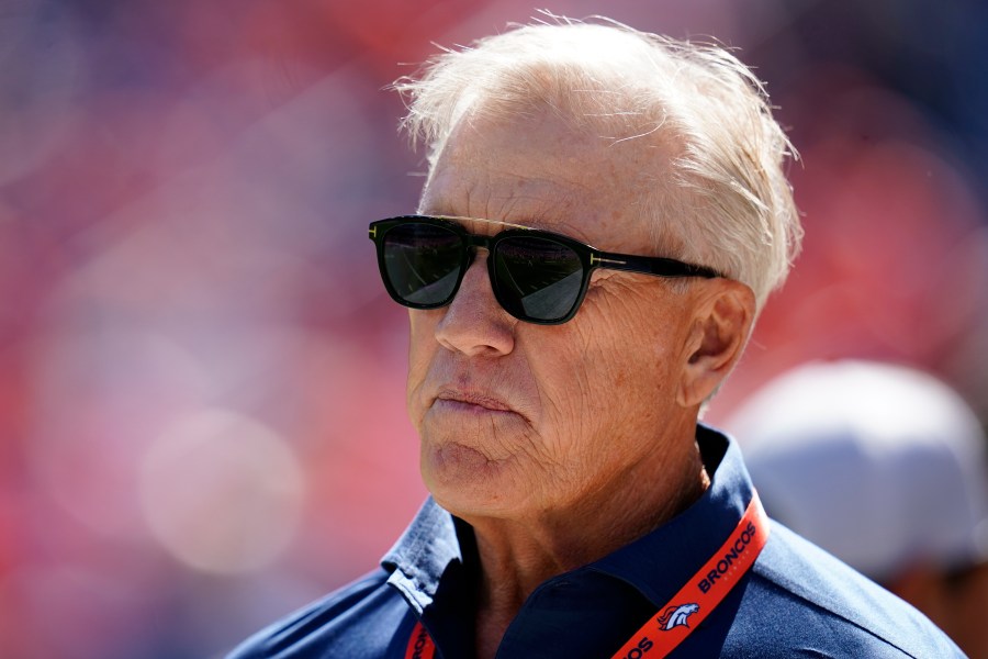 FILE - Denver Broncos consultant John Elway looks on against the Houston Texans during an NFL football game, Sept. 18, 2022, in Denver. (AP Photo/Jack Dempsey, File)