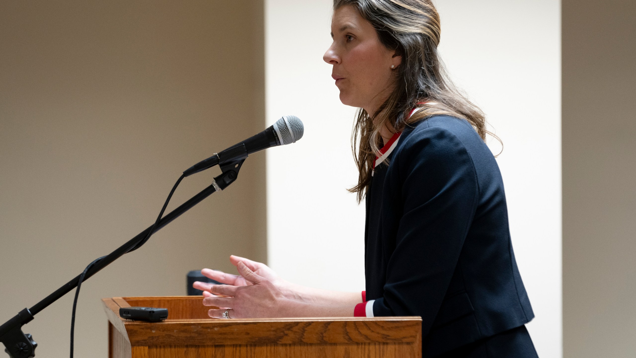 FILE - Whitney Hermandorfer of the Tennessee Attorney General's Office speaks before a panel of judges, April 4, 2024, in Nashville, Tenn. (AP Photo/George Walker IV, File)