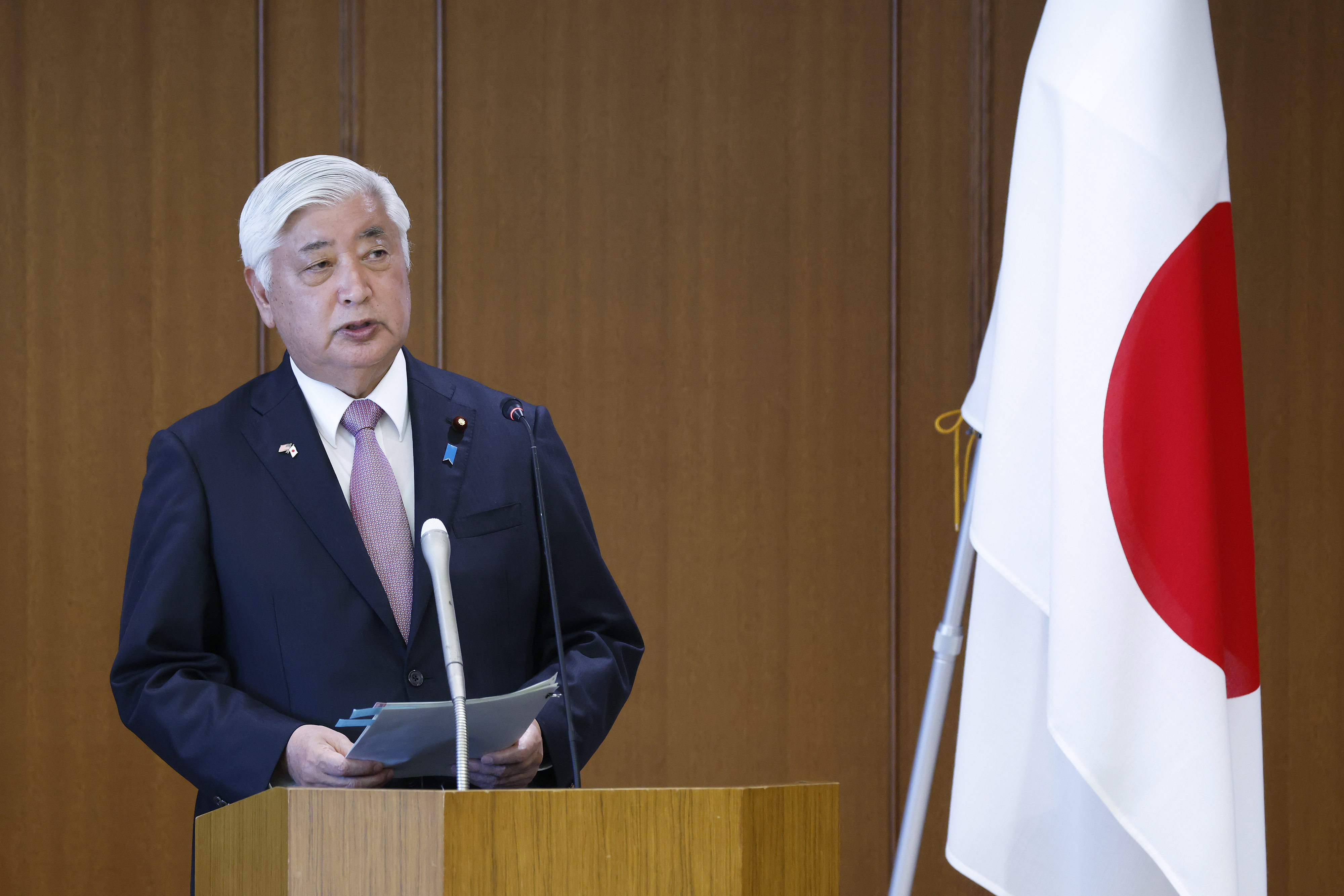 FILE - Japan's Defense Minister Gen Nakatani speaks during a news conference with U.S. Secretary of Defense Pete Hegseth at the Ministry of Defense in Tokyo, March 30, 2025. (Kiyoshi Ota/Pool Photo via AP, File)