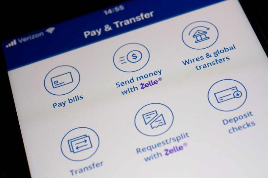 FILE - Options to use the Zelle payments network are seen on a mobile banking app in New York on Friday, Dec. 20, 2024. (AP Photo/Patrick Sison, File)