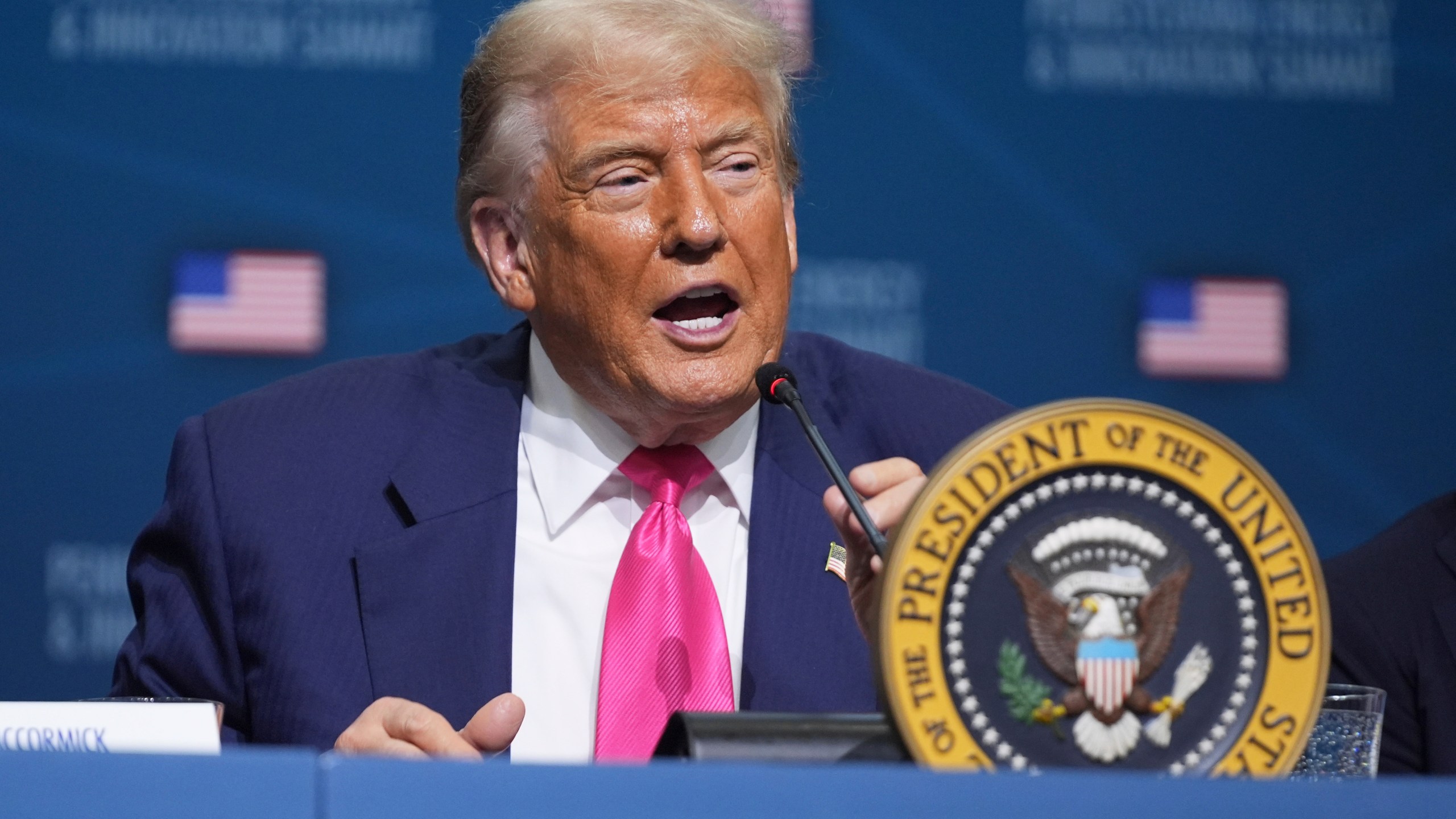 President Donald Trump speaks at the "Inaugural Pennsylvania Energy and Innovation Event" at Carnegie Mellon University, Tuesday, July 15, 2025, in Pittsburgh. (AP Photo/Evan Vucci)