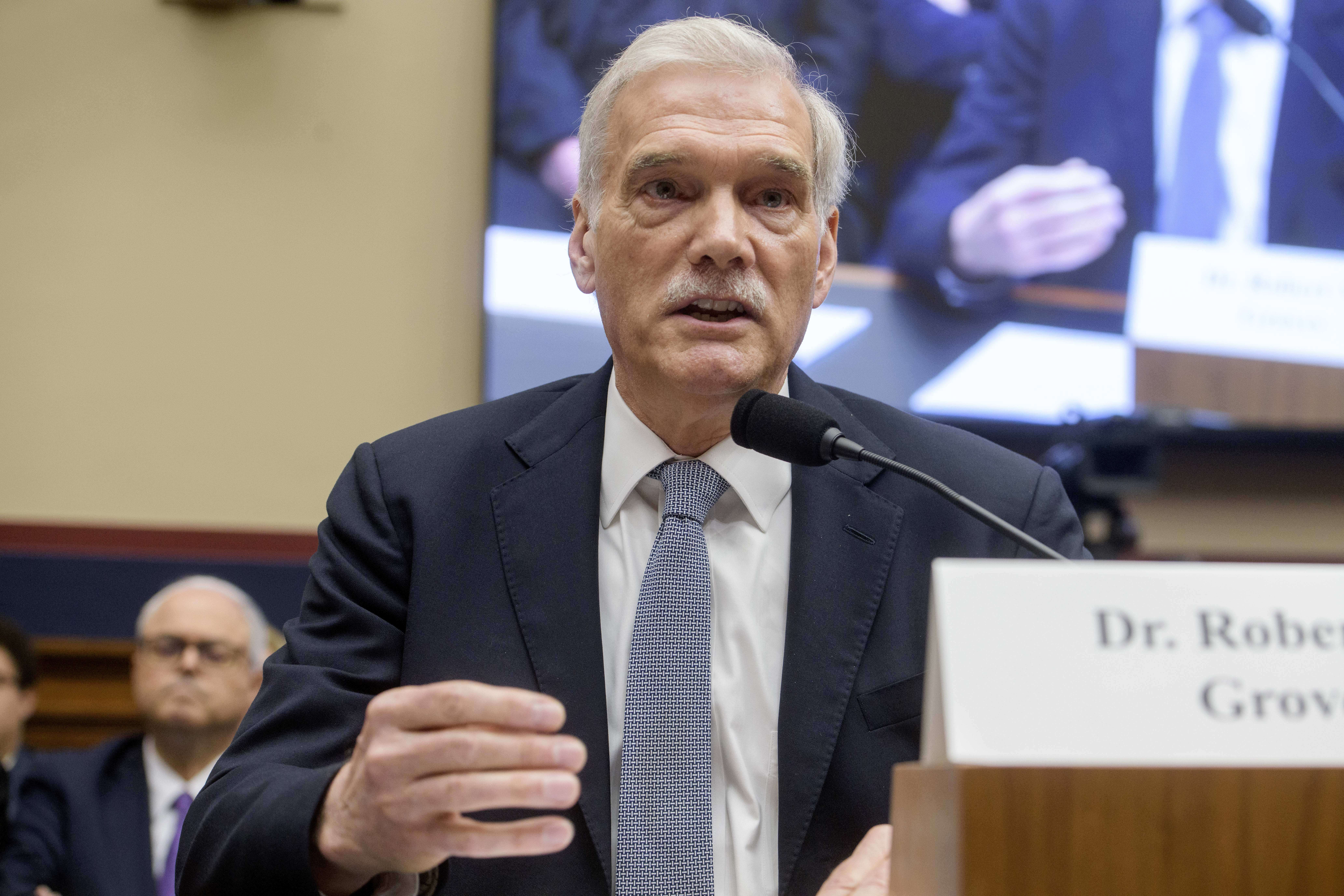 Dr. Robert M. Groves, Interim President, Georgetown University, testifies during a House Committee on Education and Workforce Committee hearing on "Antisemitism in Higher Education: Examining the Role of Faculty, Funding, and Ideology" on Capitol Hill, Tuesday, July 15, 2025, in Washington. (AP Photo/Rod Lamkey, Jr.)