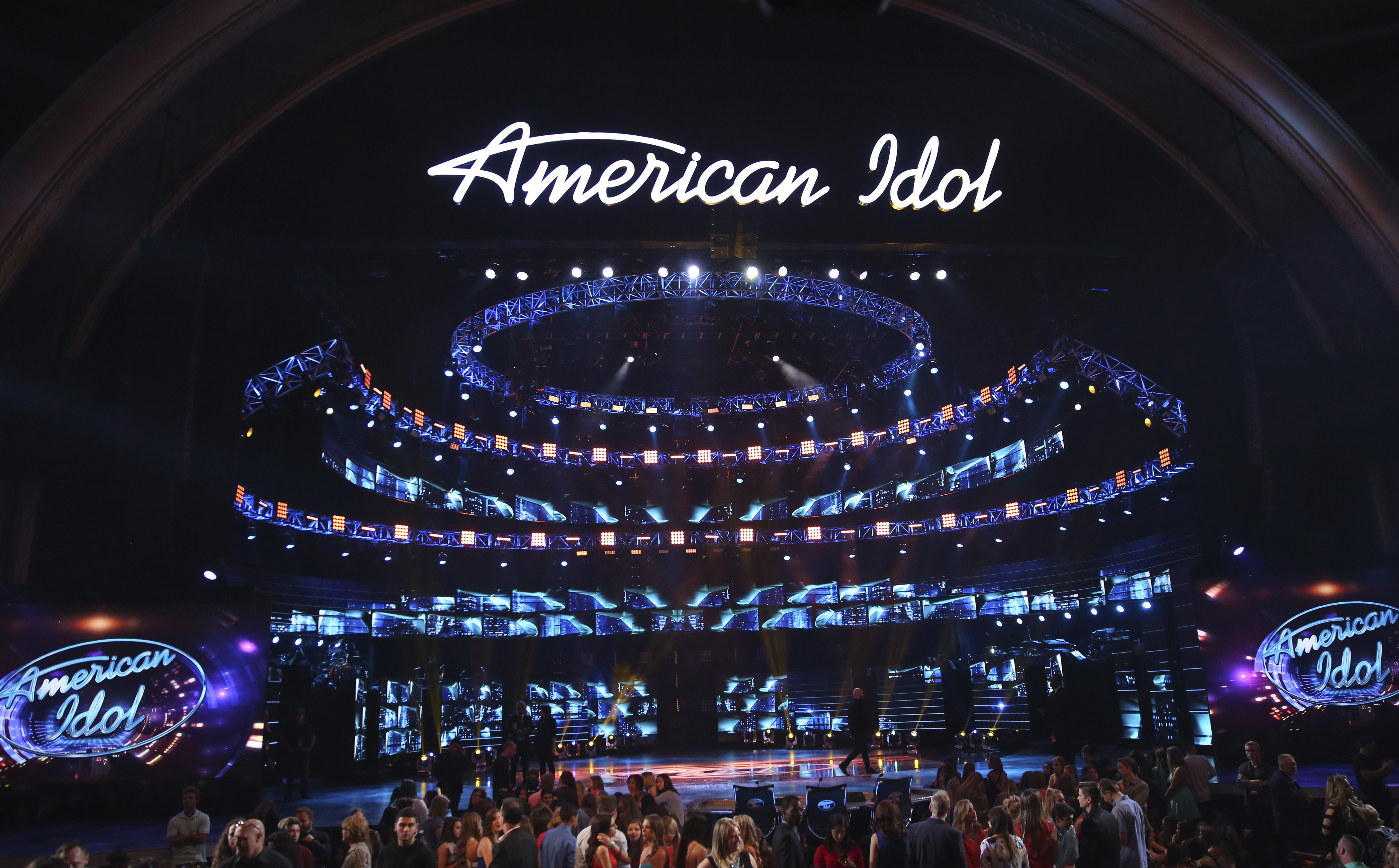 FILE - The stage at the "American Idol" farewell season finale at the Dolby Theatre on Thursday, April 7, 2016, in Los Angeles. (Photo by Matt Sayles/Invision/AP, File)