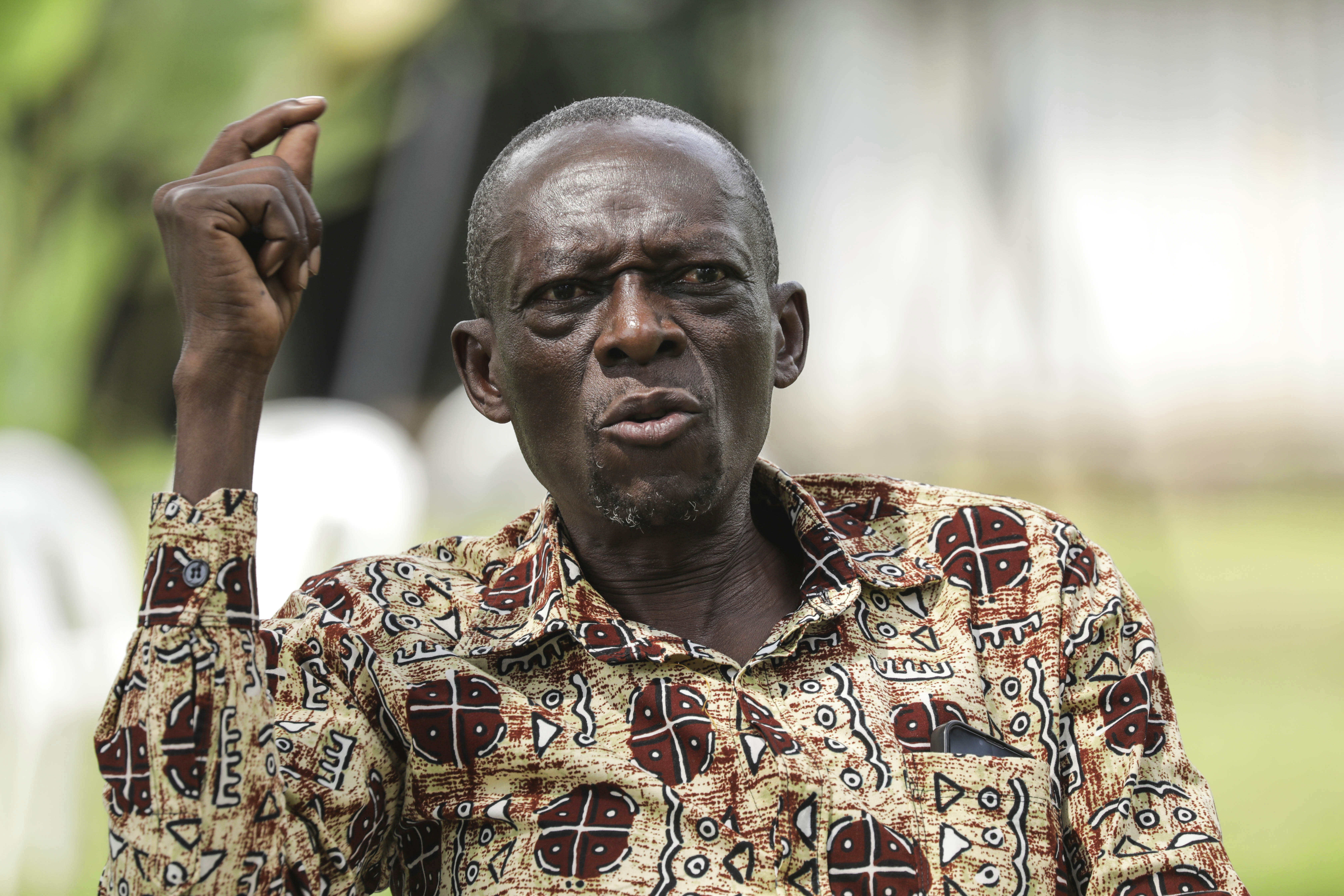 Ugandan politician Wilson Watira speaks during an interview with The Associated Press in Kampala, Uganda, on Monday, June 23, 2025. (AP Photo/Hajarah Nalwadda)
