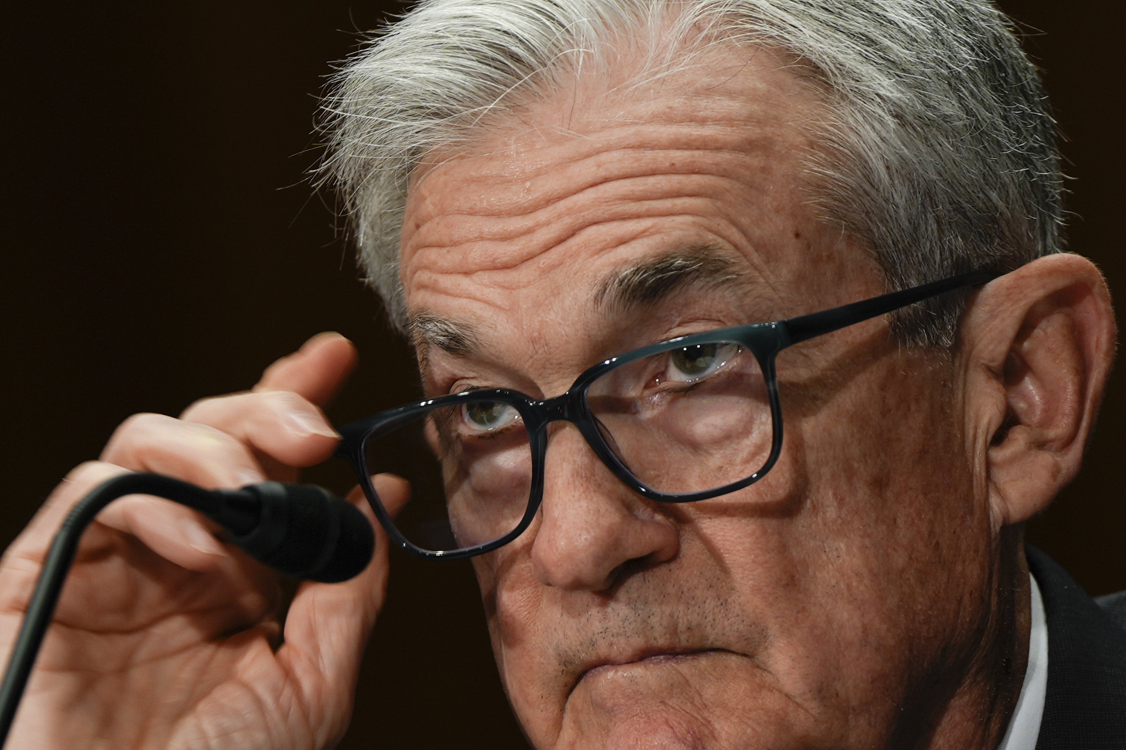 FILE - Federal Reserve Board Chairman Jerome Powell listens during a Senate Committee on Banking hearing, June 25, 2025, on Capitol Hill in Washington. (AP Photo/Julia Demaree Nikhinson, File)