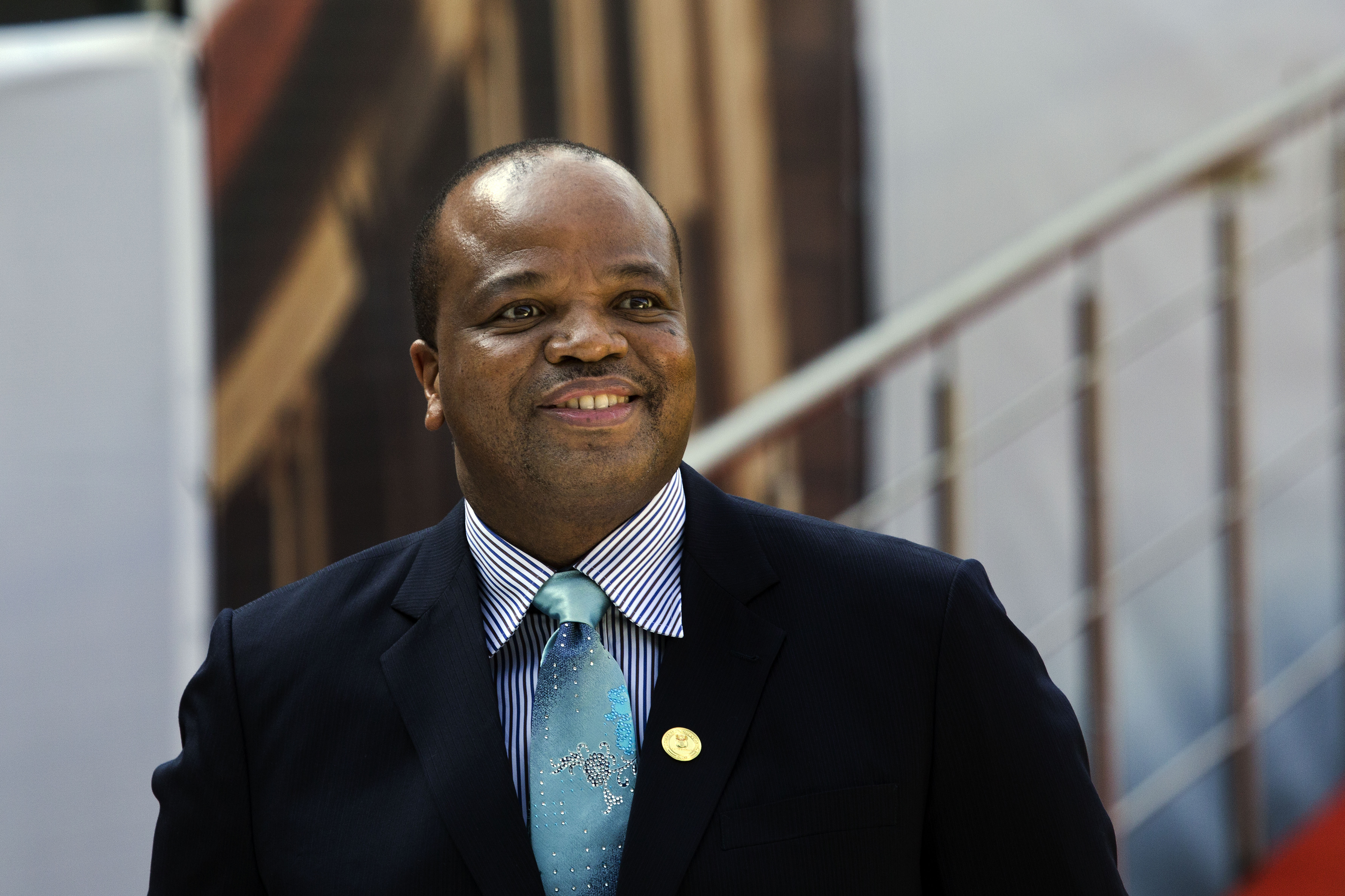FILE - King Mswati III of Eswatini arrives for the swearing-in ceremony of Cyril Ramaphosa at Loftus Versfeld stadium in Pretoria, South Africa, on May 25, 2019. (AP Photo/Jerome Delay, File)