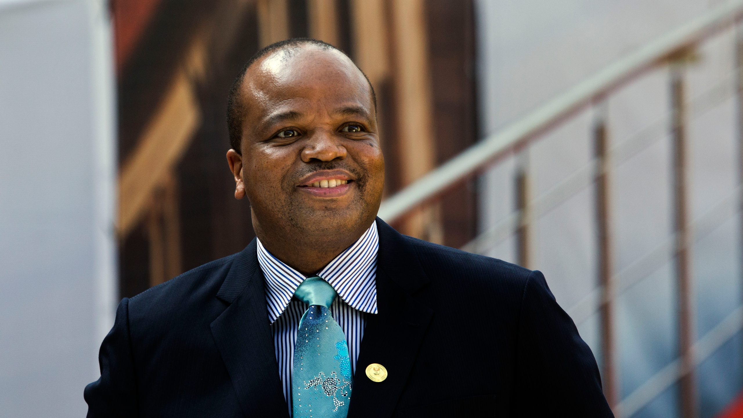 FILE - King Mswati III of Eswatini arrives for the swearing-in ceremony of Cyril Ramaphosa at Loftus Versfeld stadium in Pretoria, South Africa, on May 25, 2019. (AP Photo/Jerome Delay, File)