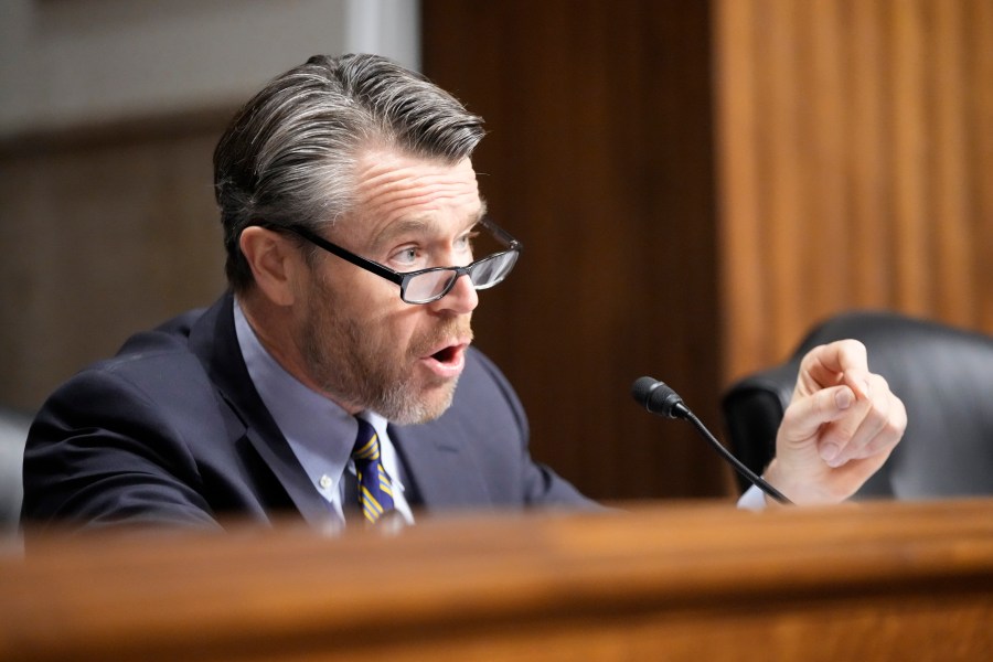 FILE - Sen. Todd Young, R-Ind., asks questions during a confirmation hearing at the Capitol in Washington on Jan. 29, 2025. (AP Photo/Ben Curtis, File)